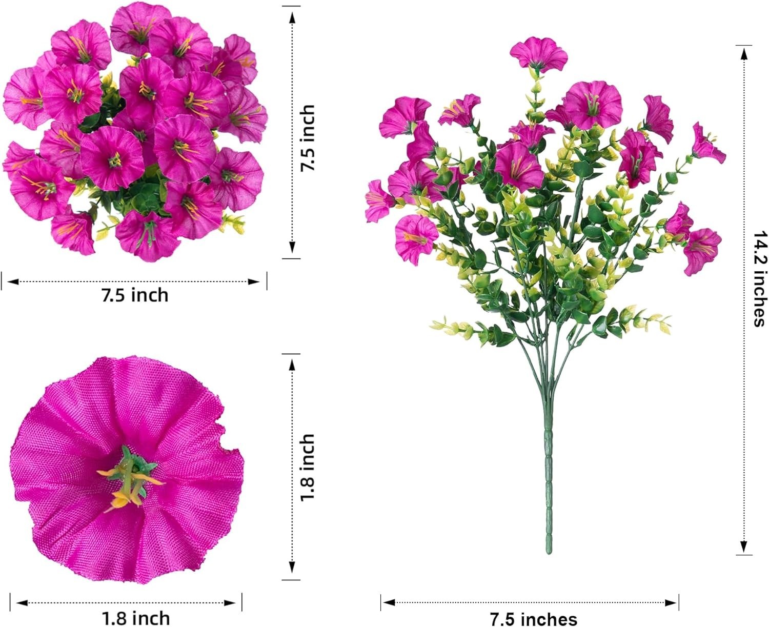 All-Season Artificial Outdoor Flowers – 12 Bundles of Morning Glory & Eucalyptus