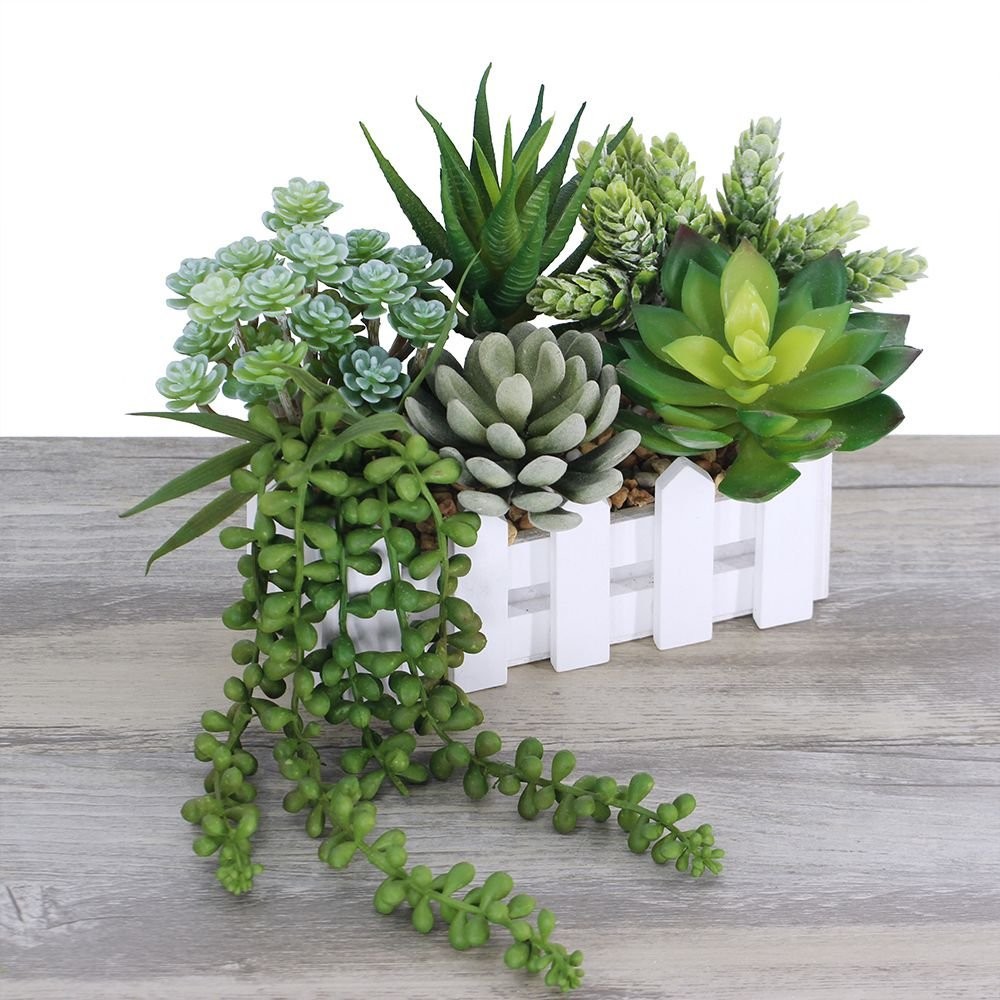 Winlyn 6 Pcs Unpotted Fake Succulents Assorted Faux Succulent in Different Green