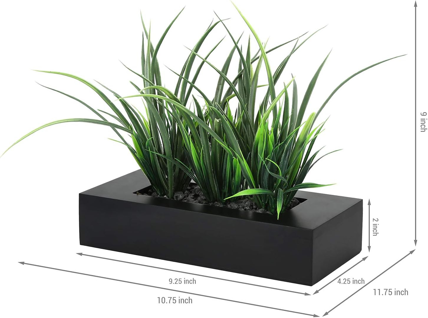 Artificial Green Grass Plants Potted in 9-Inch Matte Black Wood Decorative Plant