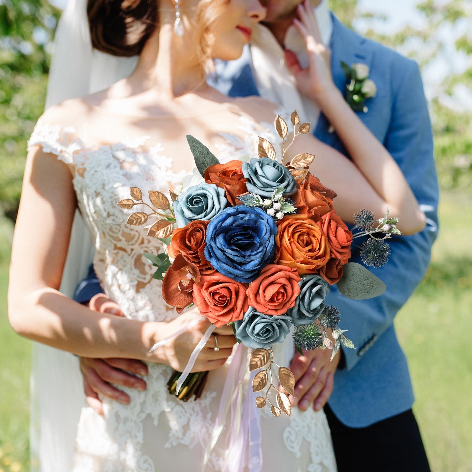Artificial Flowers Combo DIY Wedding Bouquets Centerpieces Teal Terracotta