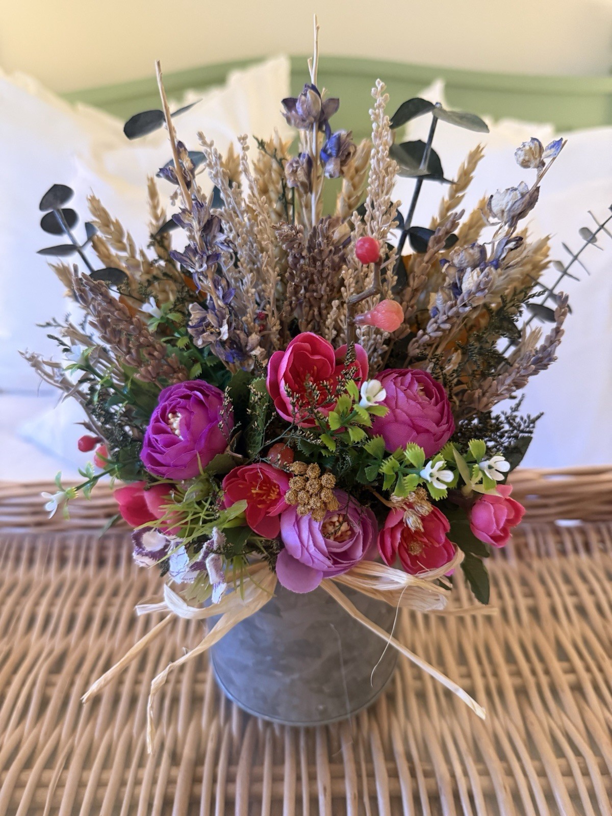 Farmhouse Style Dried Flower Arrangement ~ Metal Tin