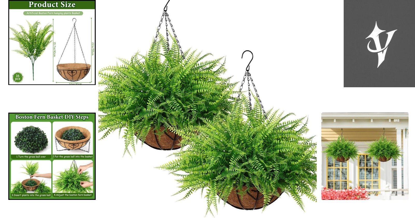 Low Maintenance Artificial Boston Fern Baskets – Elegant Indoor/Outdoor Greenery