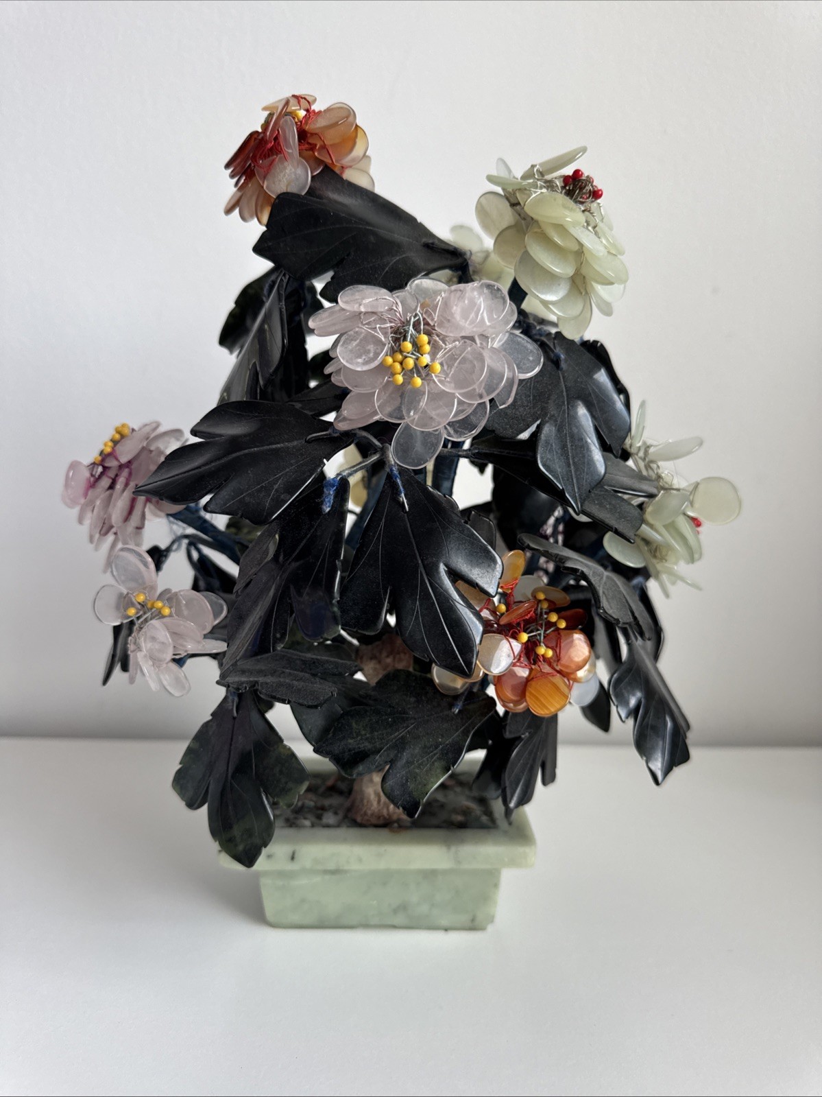 Vintage Lucky Jade and Semiprecious Stone Hand Wired Bonsai Tree