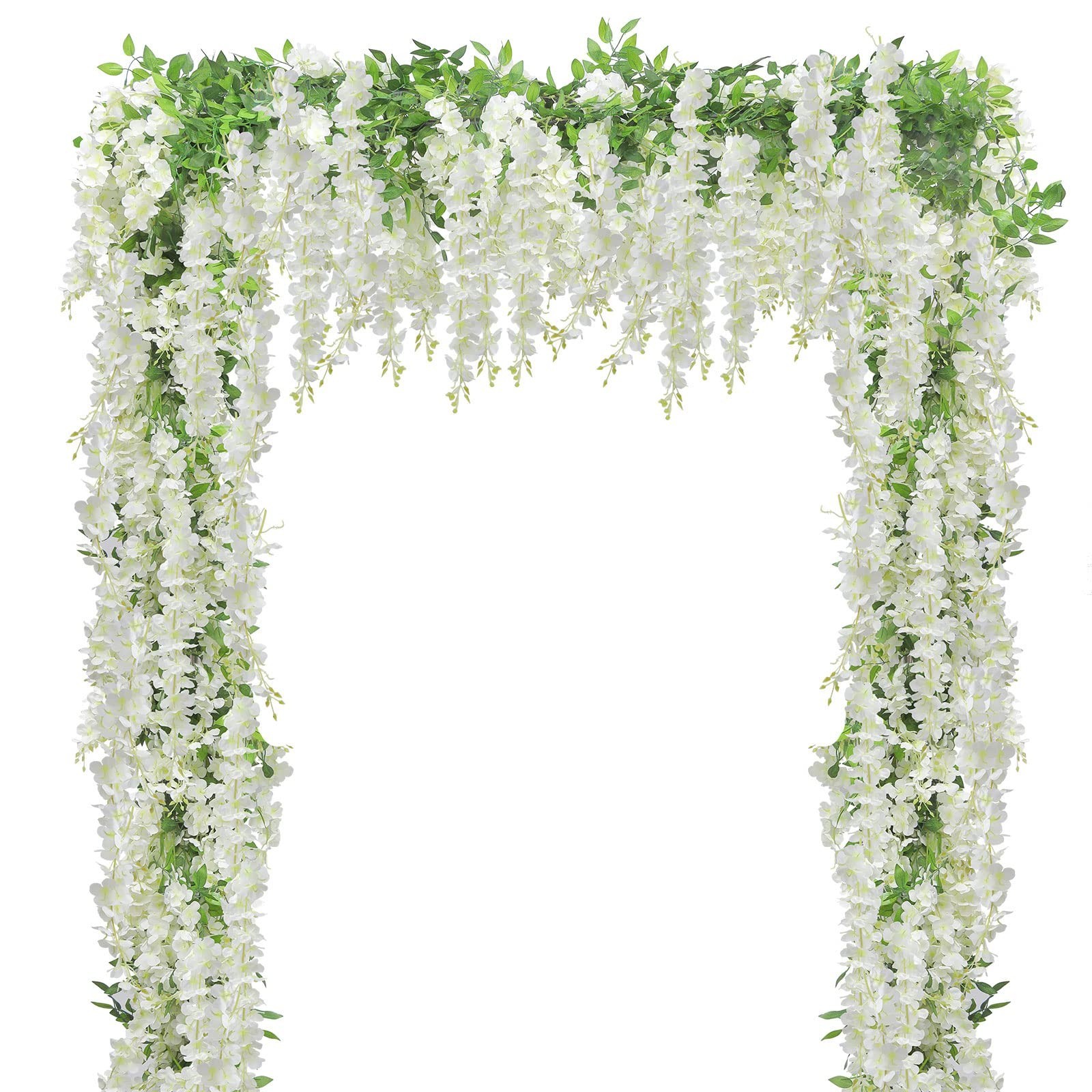 15Pcs 7.2Ft Artificial Wisteria Garland – Silk White Flowers for Home Garden Wed