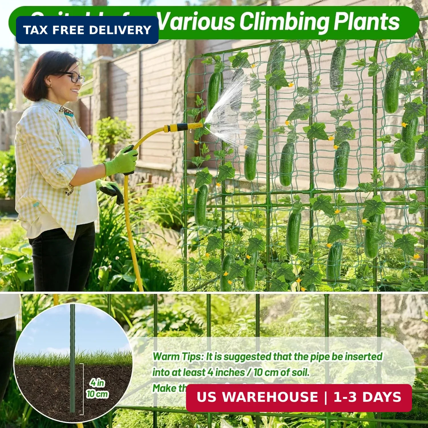U-Shape Cucumber Trellis with Fabric Raised Garden Bed 65×50 Inch Metal Garden A