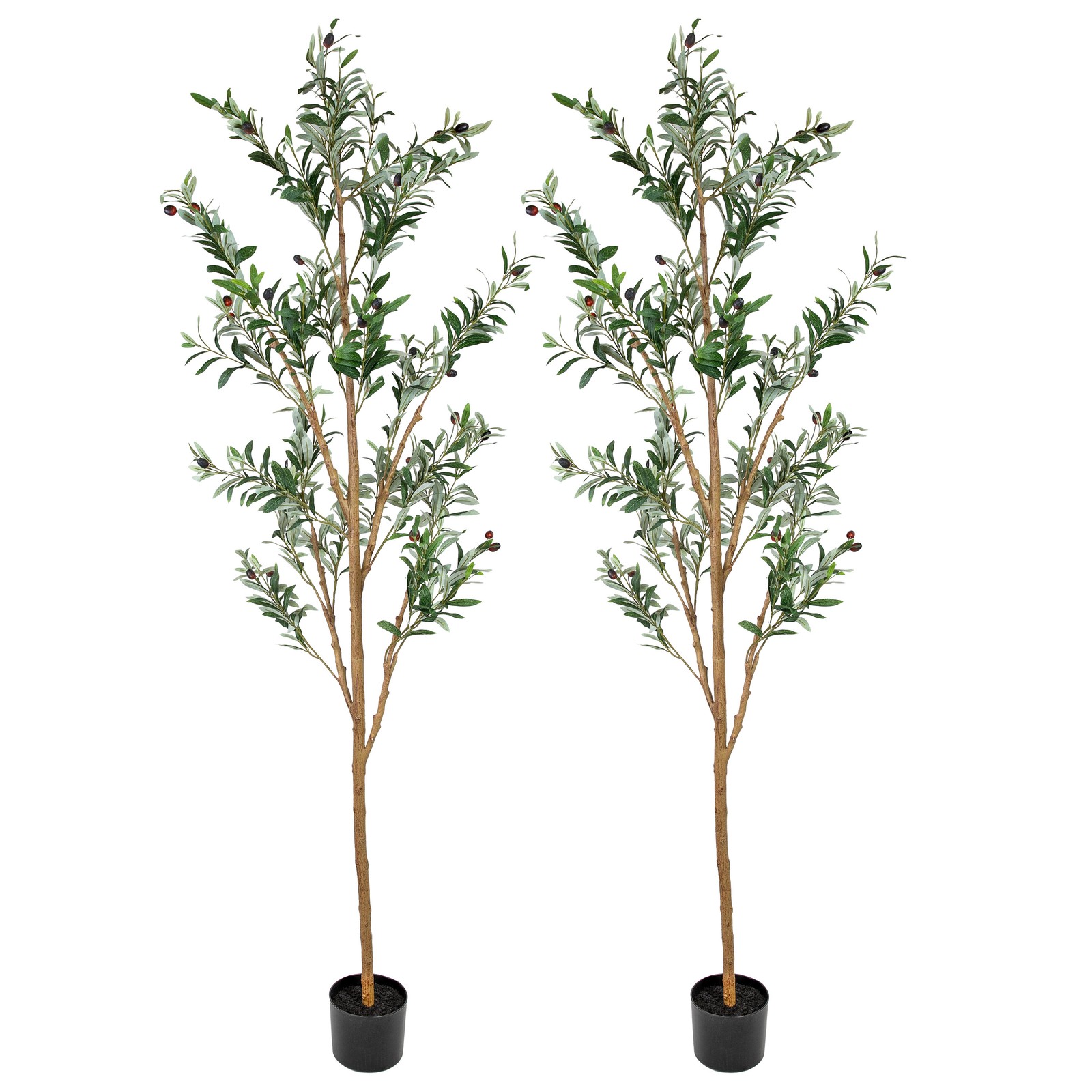 7-Foot Tall Indoor Fake Olive Tree with Pot – Set of 2 by Sunnydaze