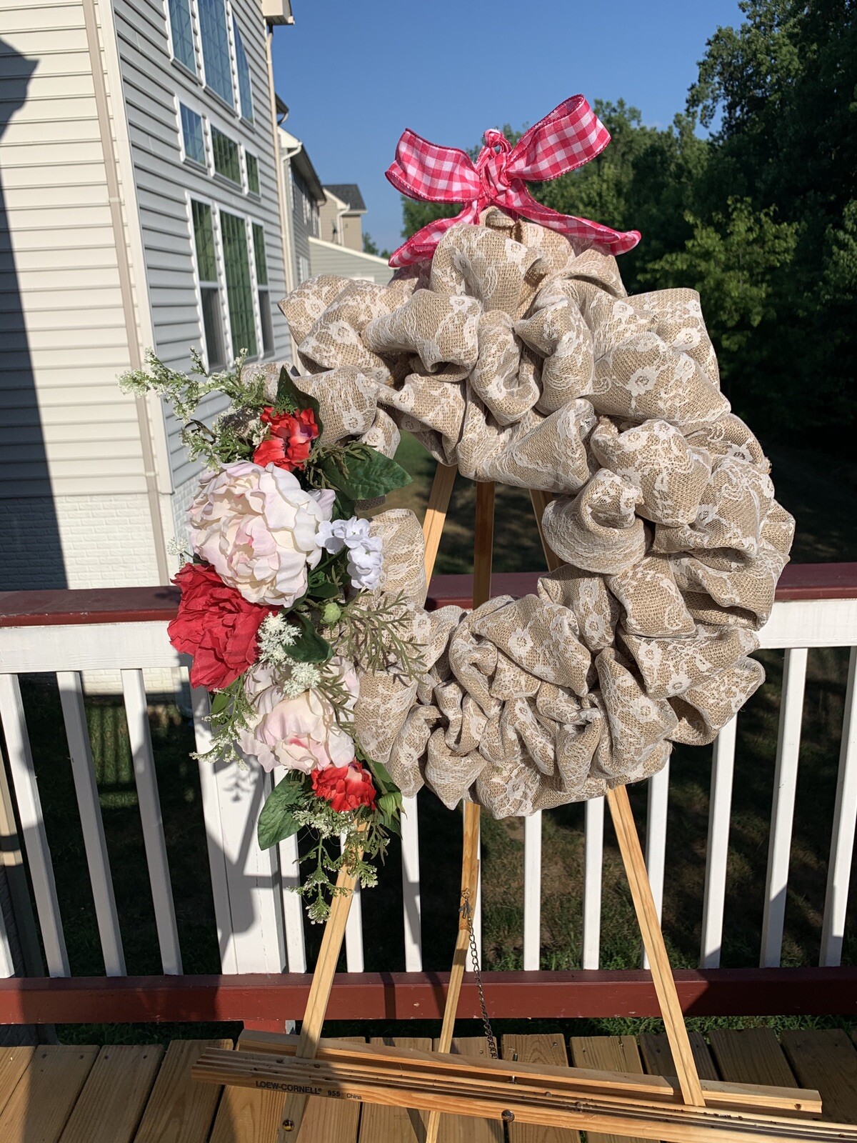 18” Front Door Wreath, Burlap And Flower – New Handmade
