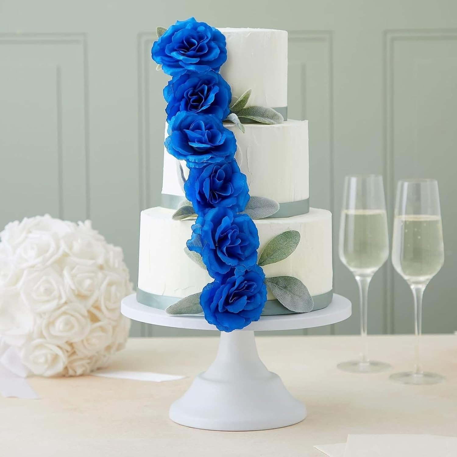 Blue Roses Artificial Flowers – Set of 50 3 in Stemless Silk Roses – Royal Bl…