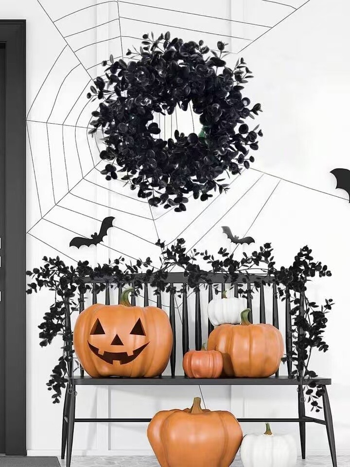 4pcs Black Eucalyptus Wreath Artificial Hanging Plant Vine For Halloween