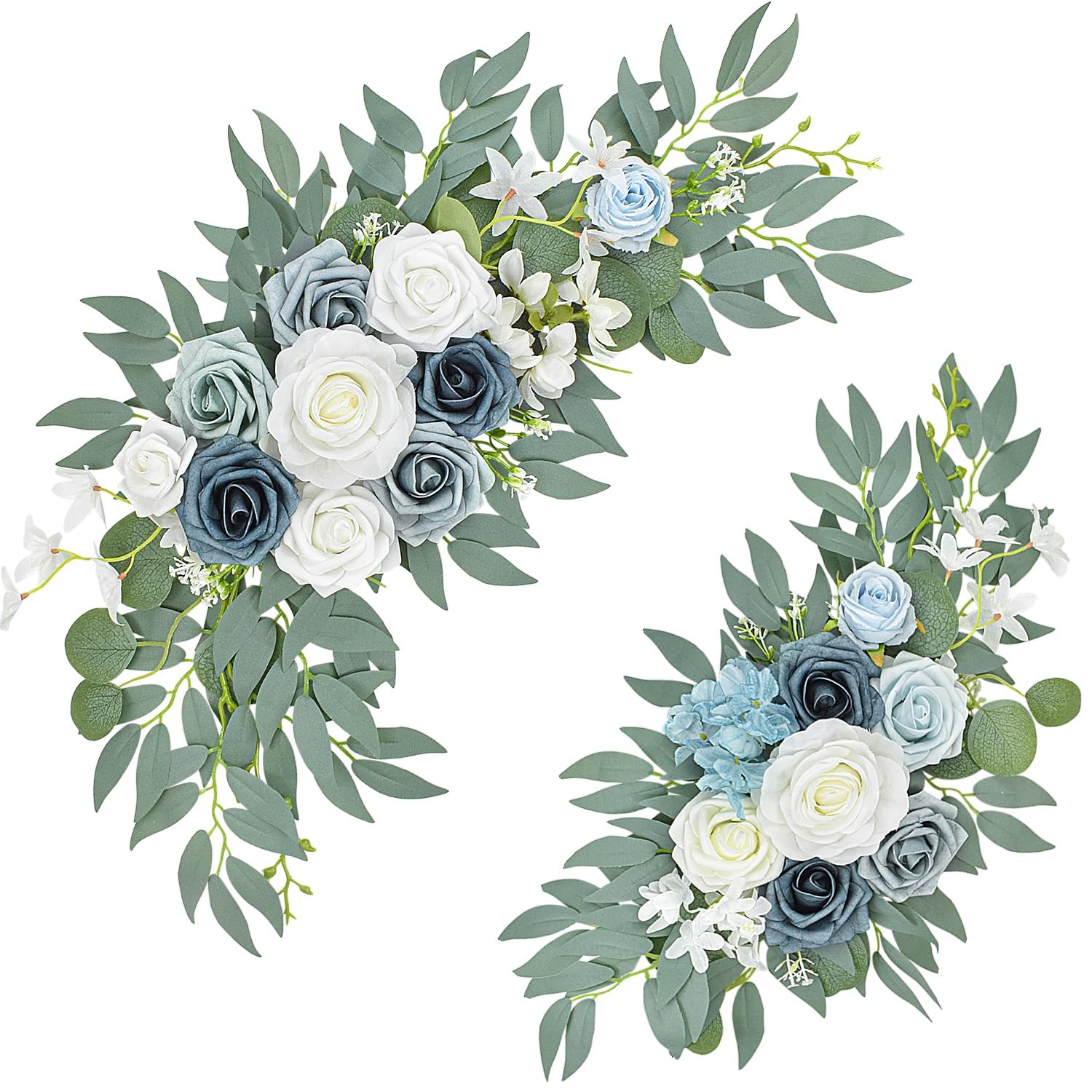 2 PCS Blue Wedding Arch Flower Swags Artificial Floral Reception Backdrop