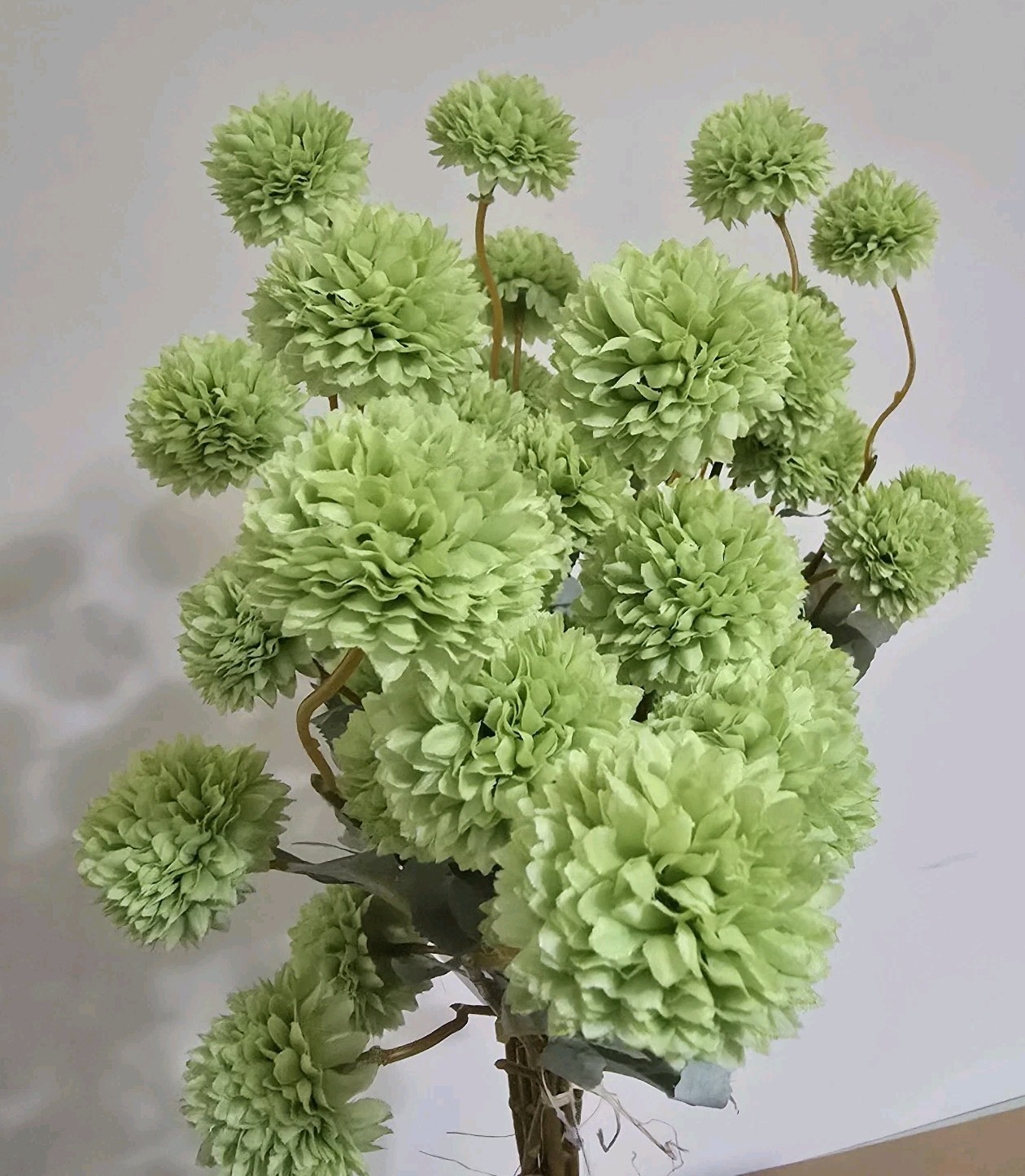 Green Pom Pom Mum Artificial Flowers 9 Stems – Unique Valentine’s Day Gift Decor