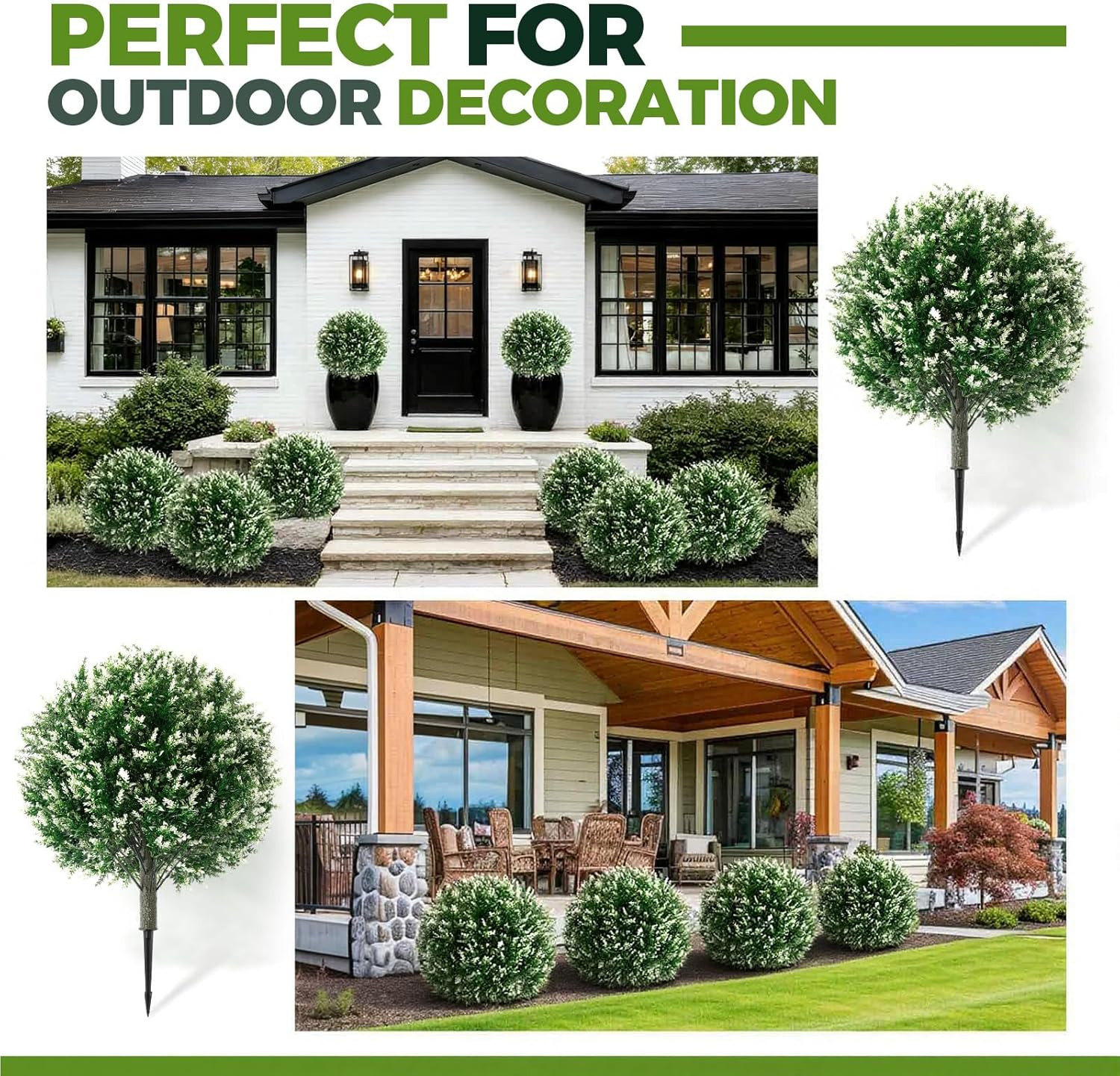 Set of 4 UV Resistant 24″ Lavender & White Faux Topiary Ball Trees for Outdoor D