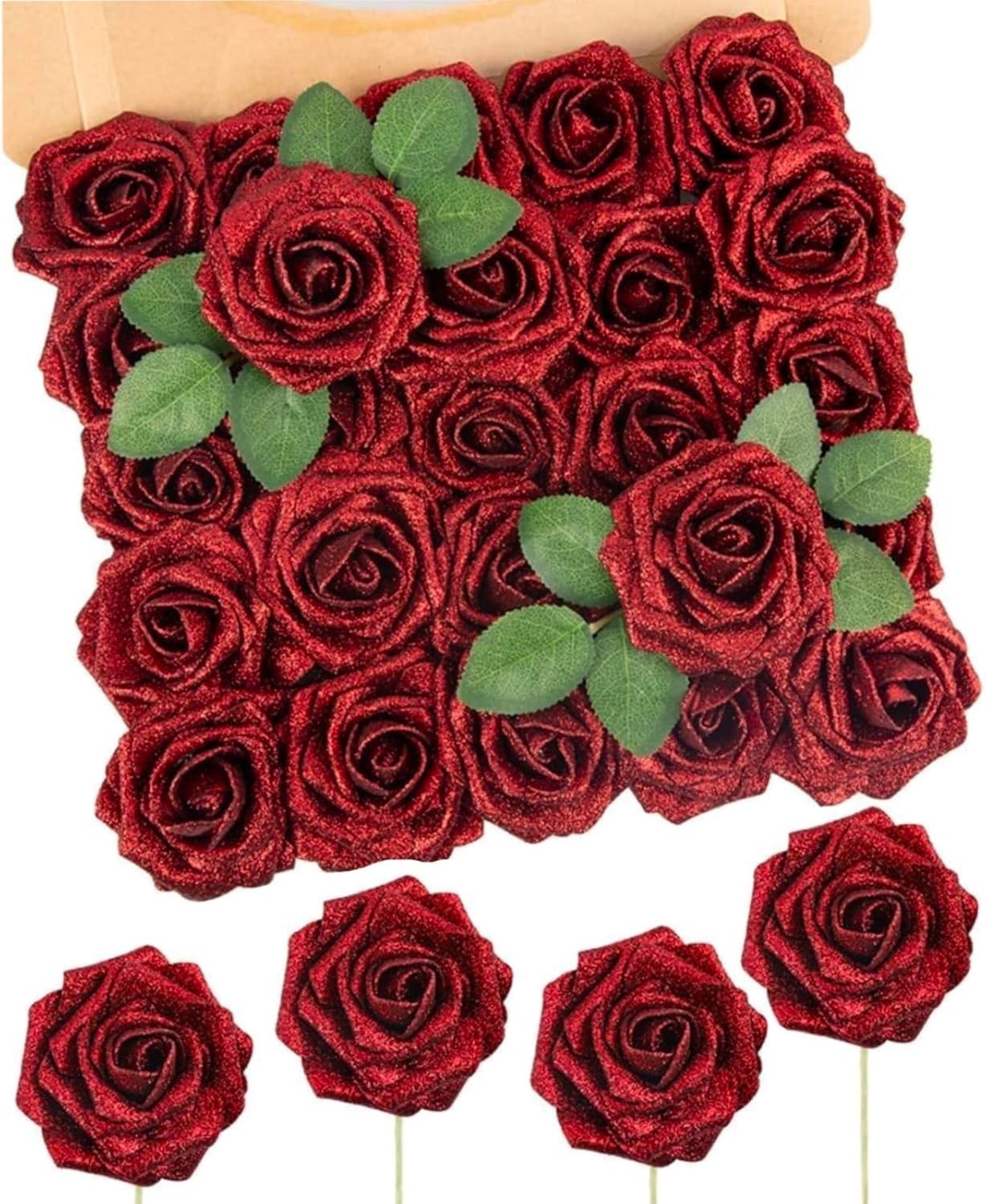 Realistic Glitter Foam Roses – 25pcs for Weddings, Bridal Showers & Home Decor