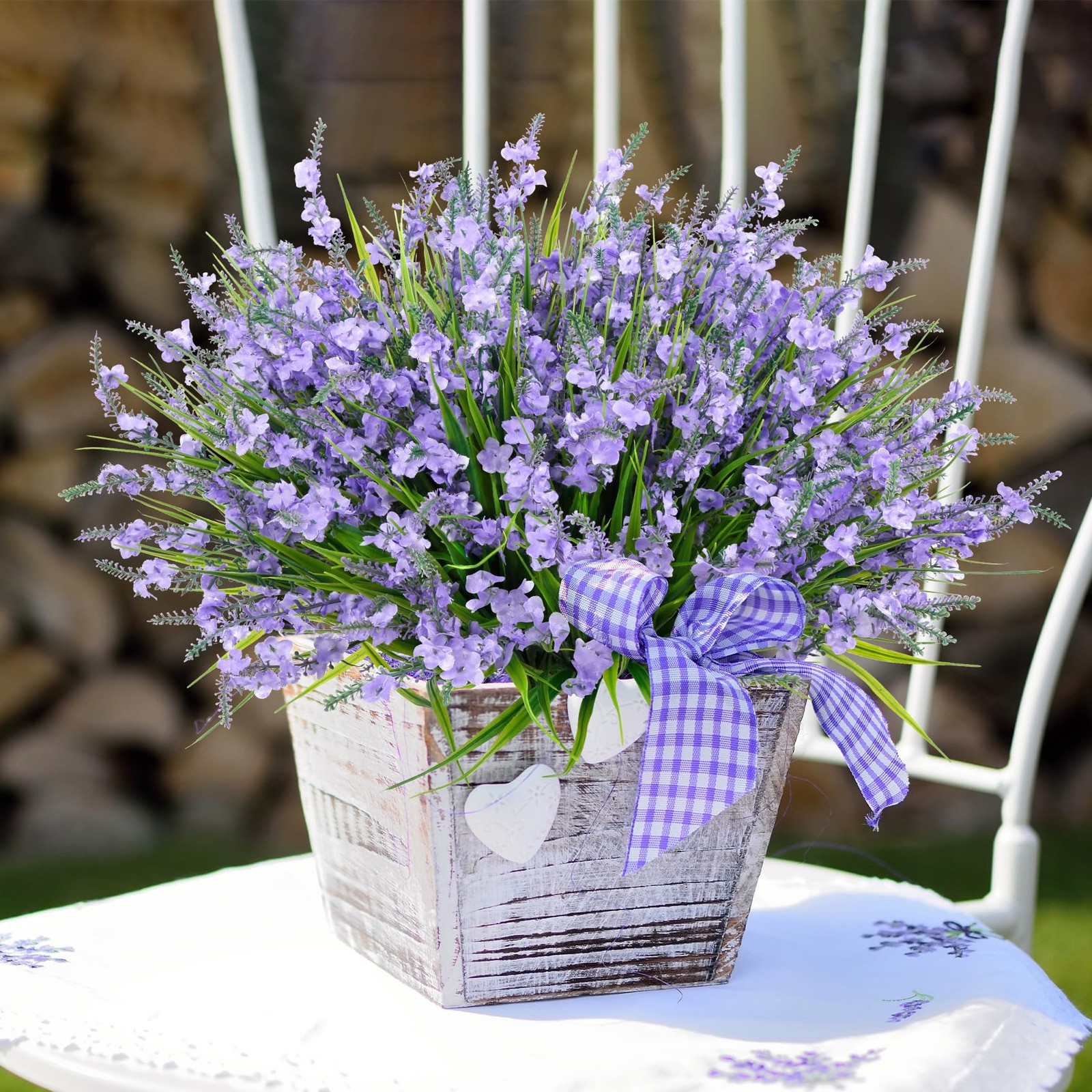 20 Bundles Artificial Lavender Flowers for Outdoors Fake Silk Flowers Faux Plant