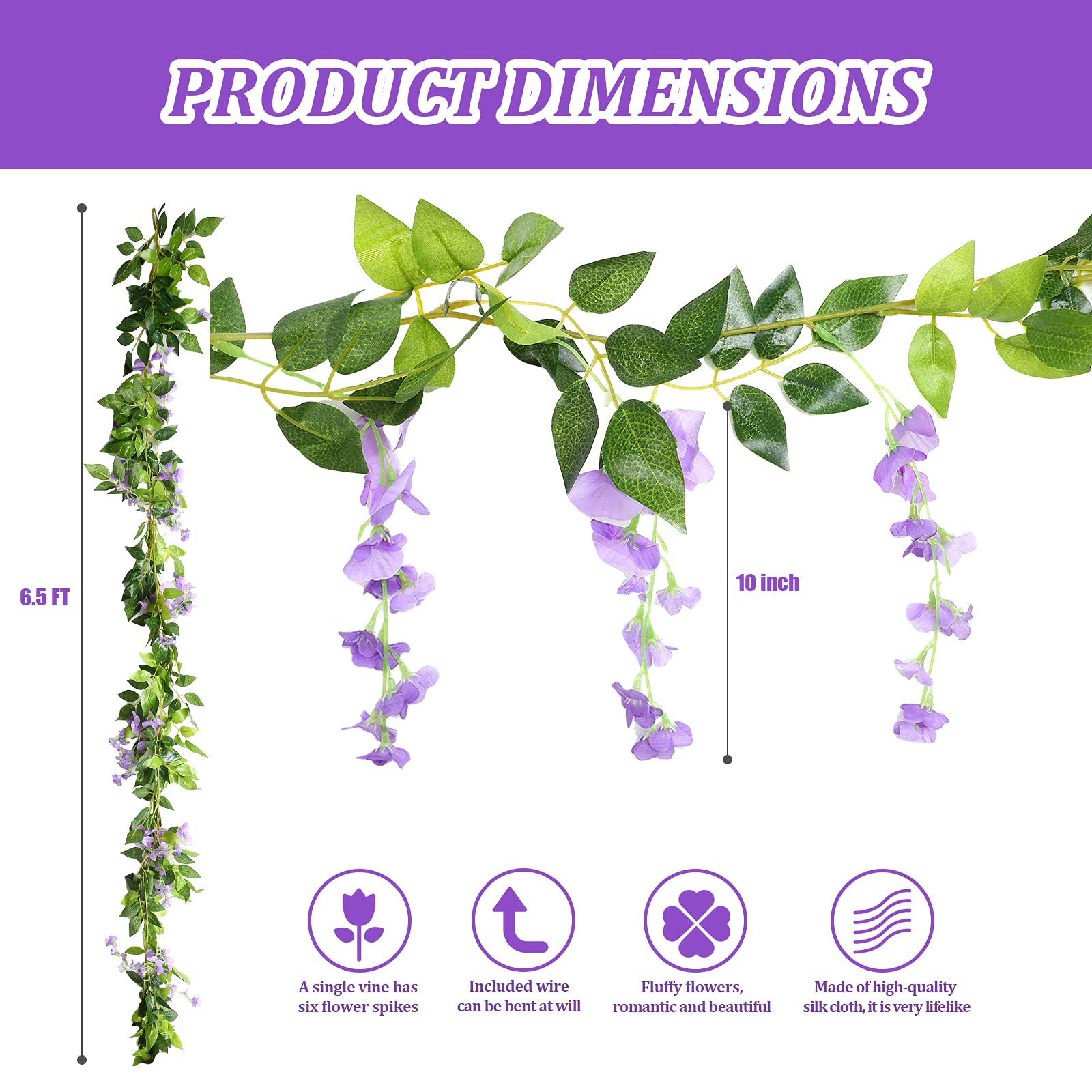 4 Pieces 26 Ft in Total Purple Wisteria Garland Hanging Flowers Artificial Vi…