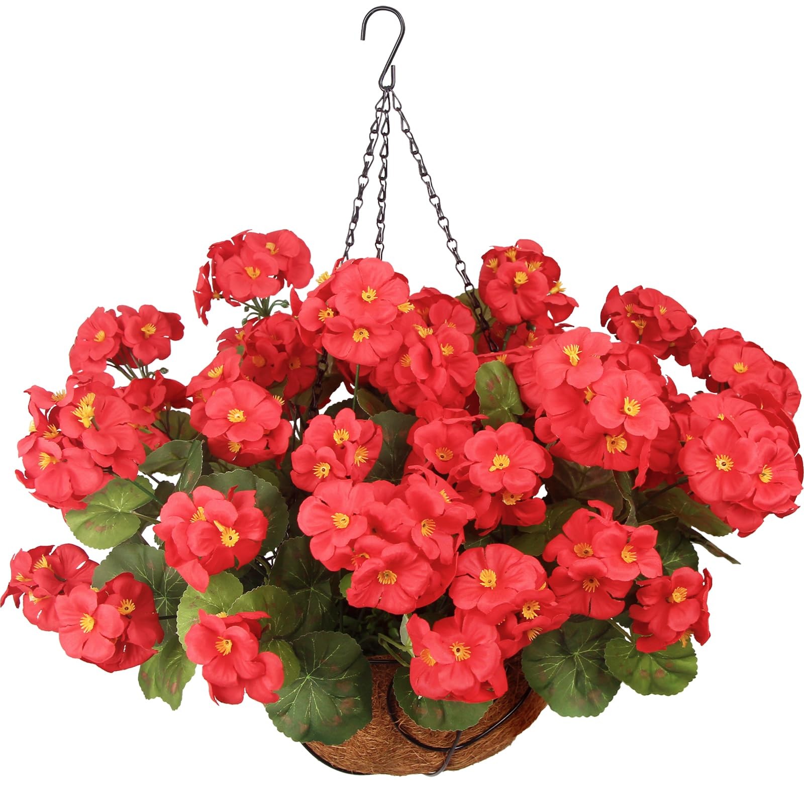 Artificial Flowers for Outdoors with Hanging Basket 12 Pcs Silk Red Geraniums…