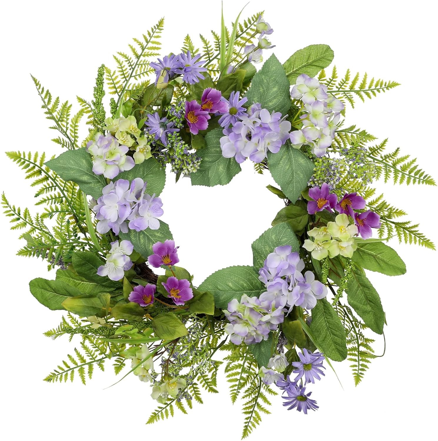 21.7” Purple Floral Spring Wreath for Front Door – Artificial Home Decor