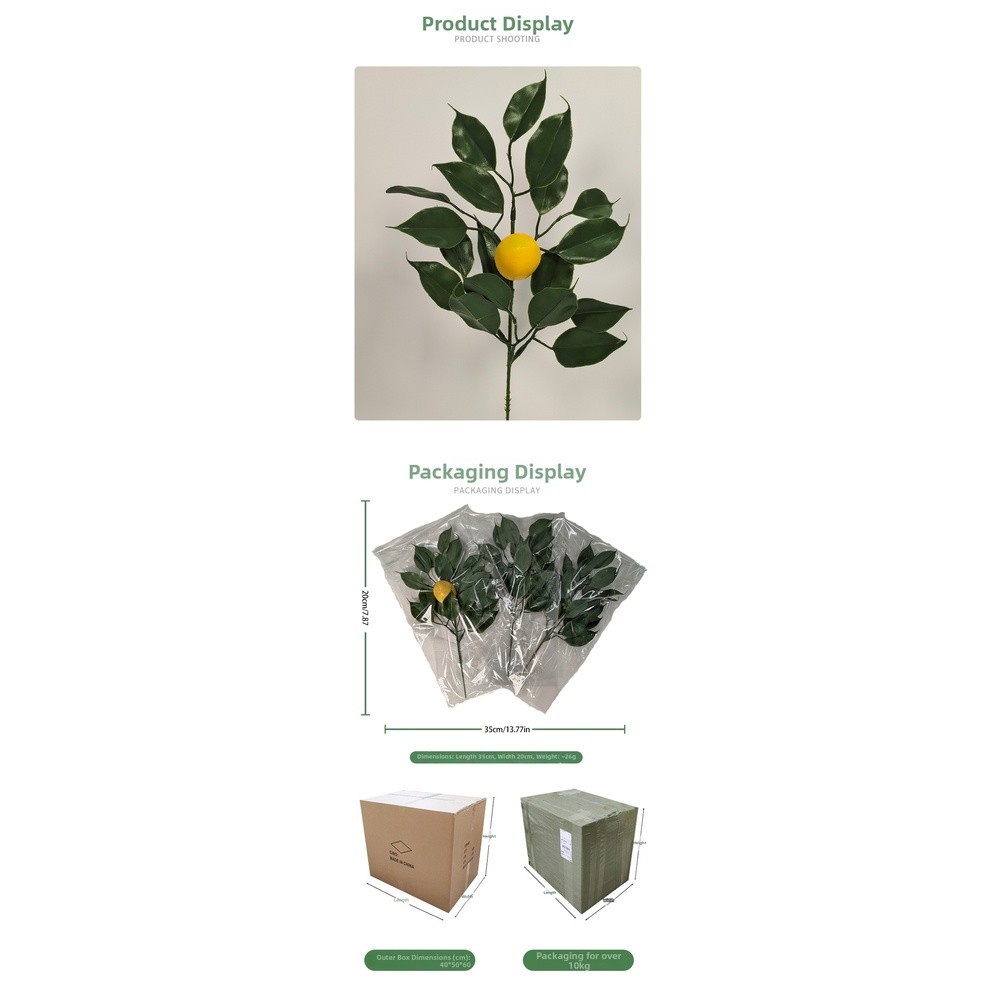Artificial Lemon and Blueberry Branch Replica Fruit for Table Decor 35cm