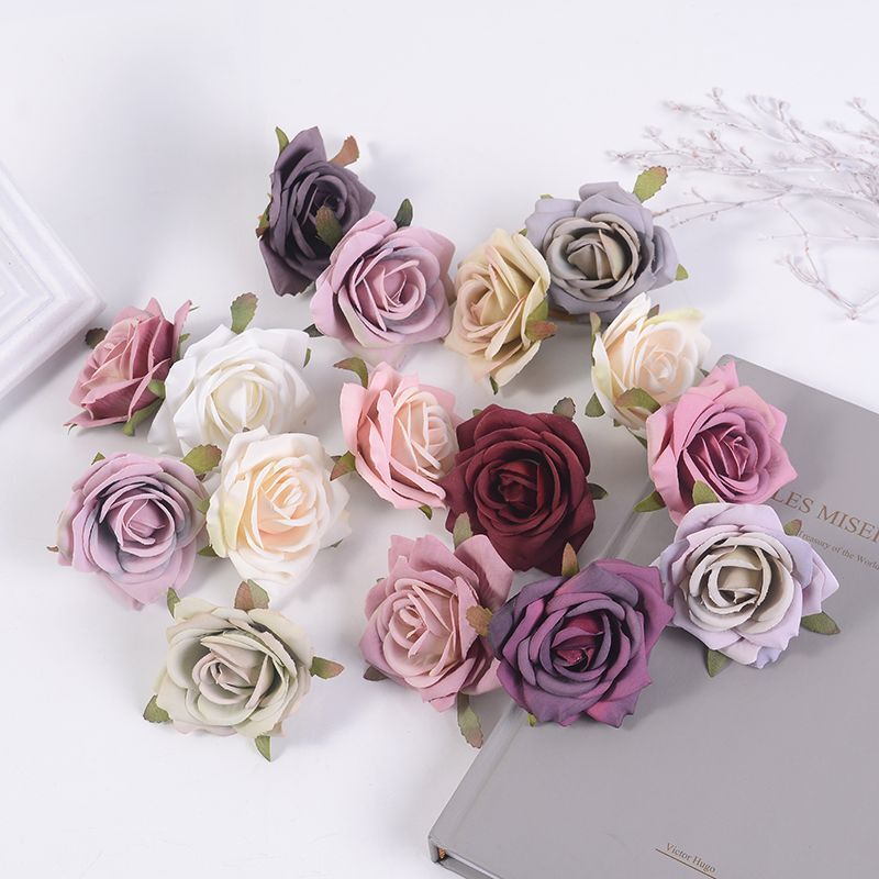 Rose Head Silk Wreath Flowers Wedding Party Home Decor Artificial Flower 7cm 5pc