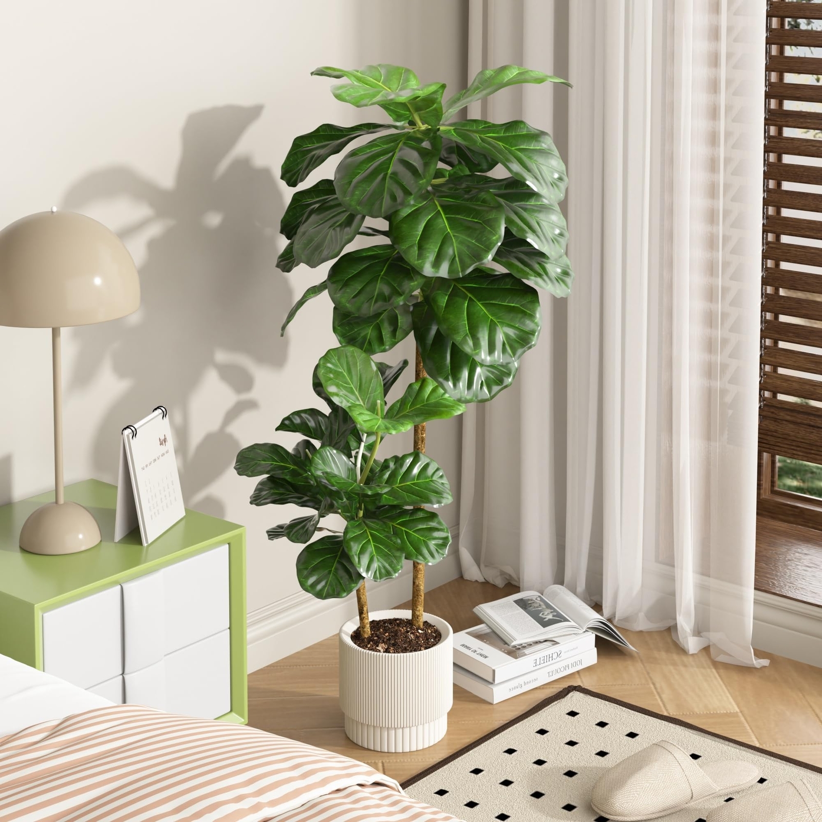 VECELO Artificial Fiddle Leaf Fig Tree 4FT(51in), Tall Fake Floor Plants with…