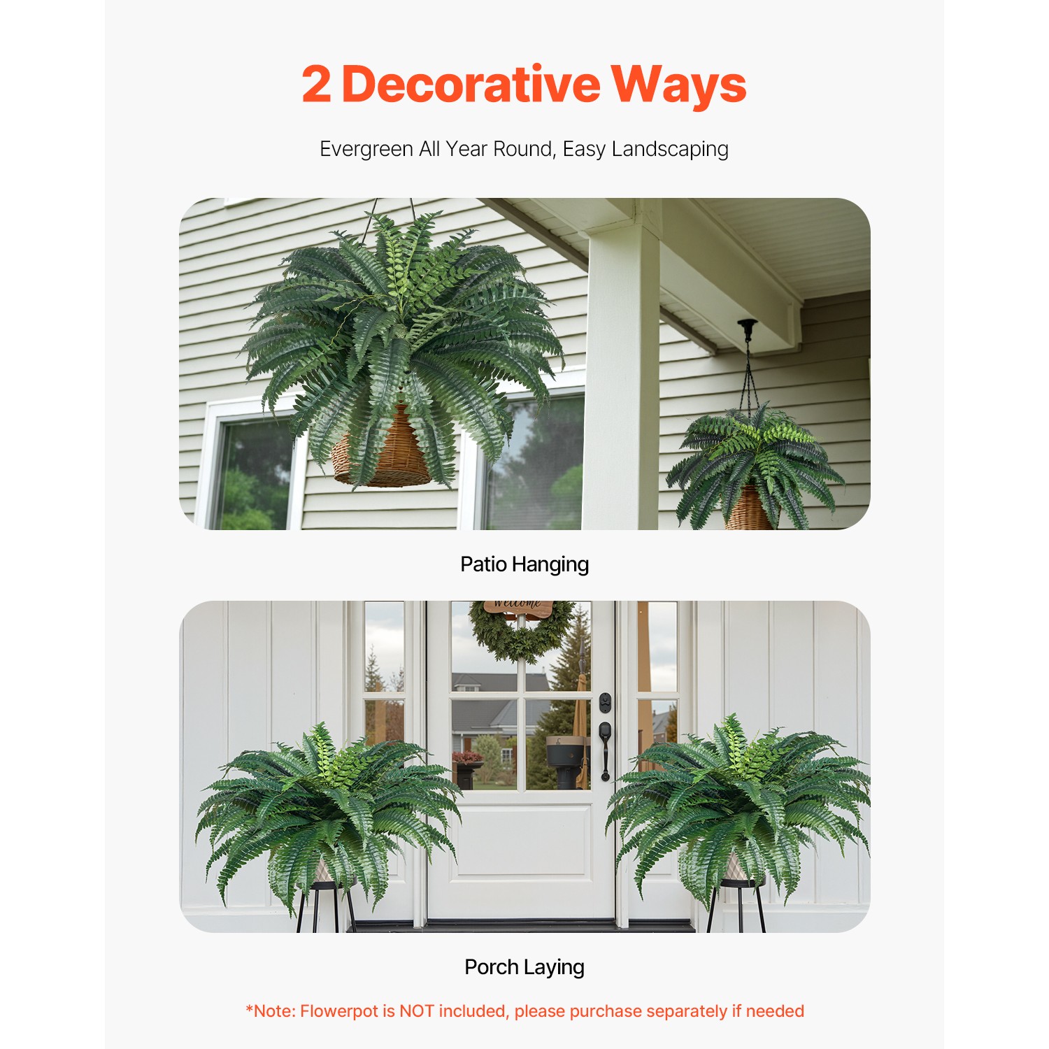 Uimoso Pack of 2 48″ Artificial Boston Fern Plant Bush Plant Home Decor