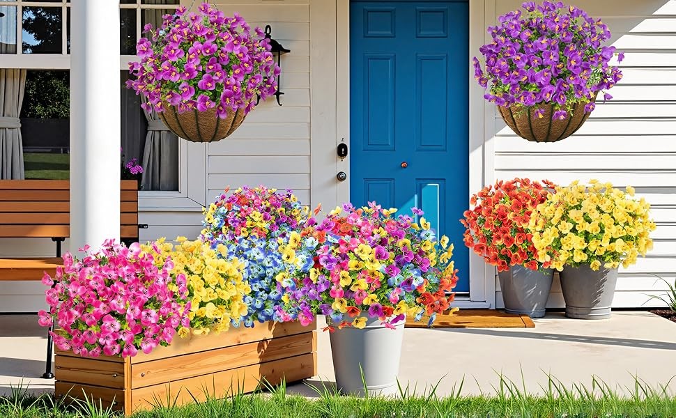 16 Bundles Artificial Pansy Flowers for Outdoors, Mixed Colors | Faux silk