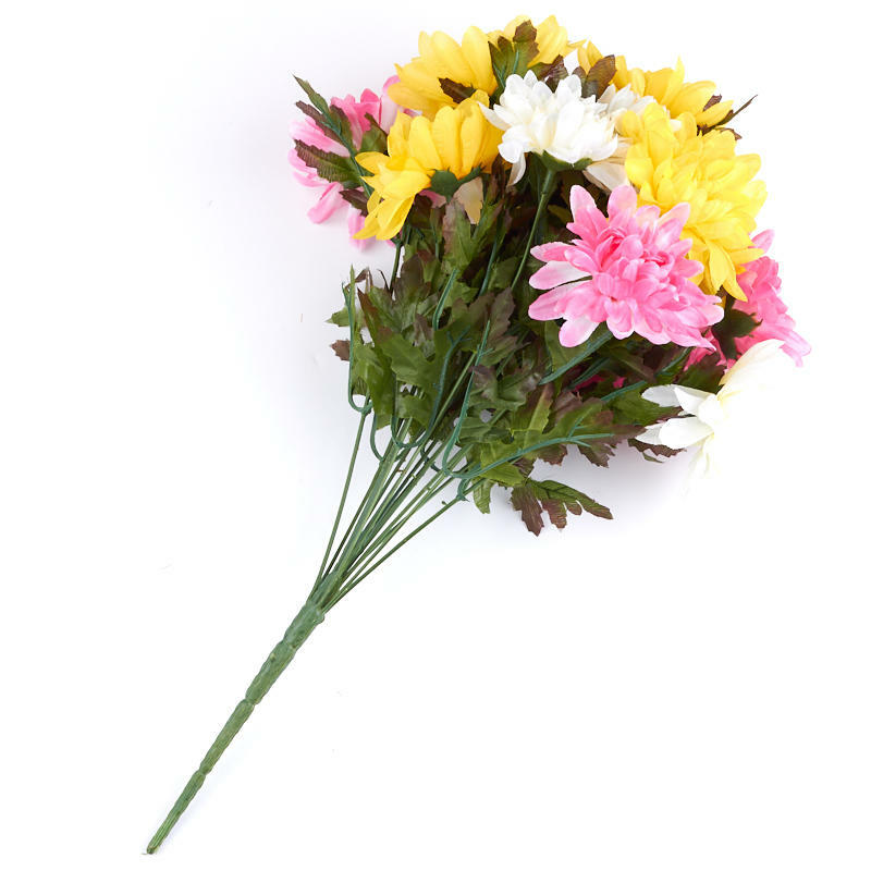 Pink Yellow and White Artificial Mum Bush