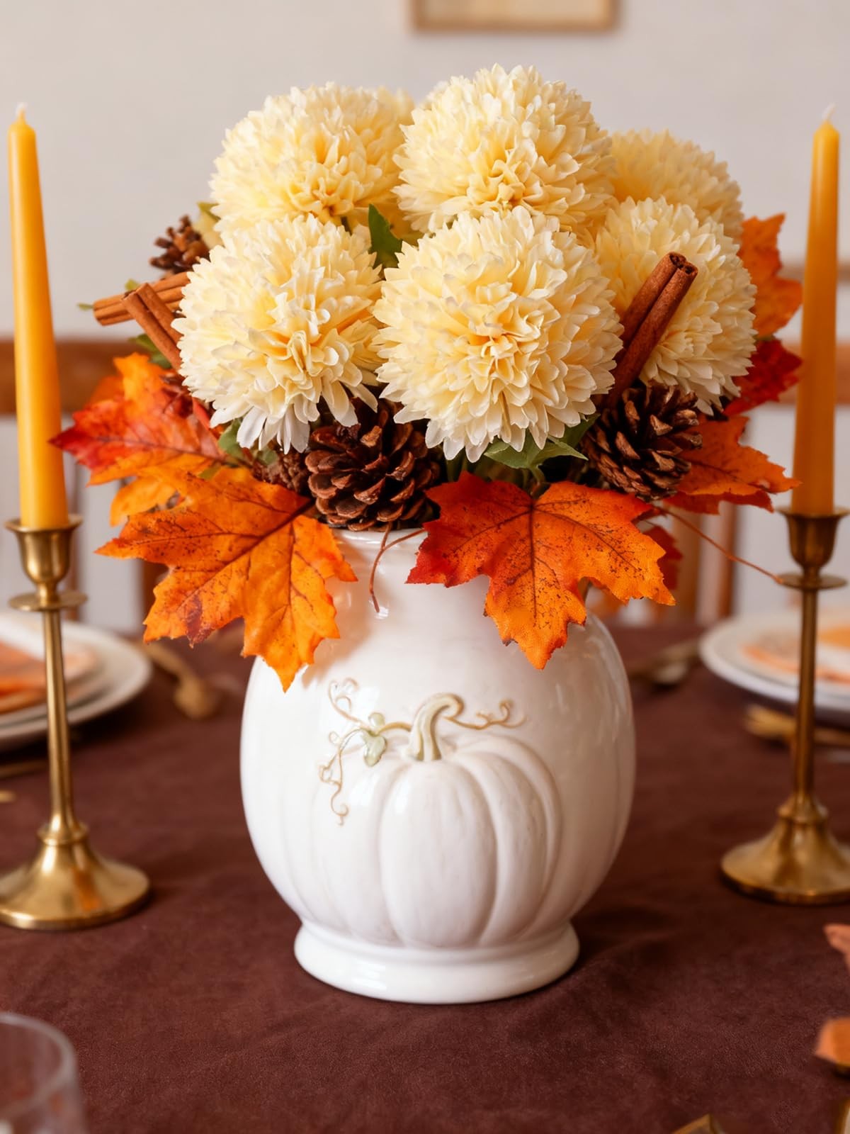Champagne Artificial Chrysanthemums Flowers 6PCS Faux Mums 4.3In Large Chrysa…