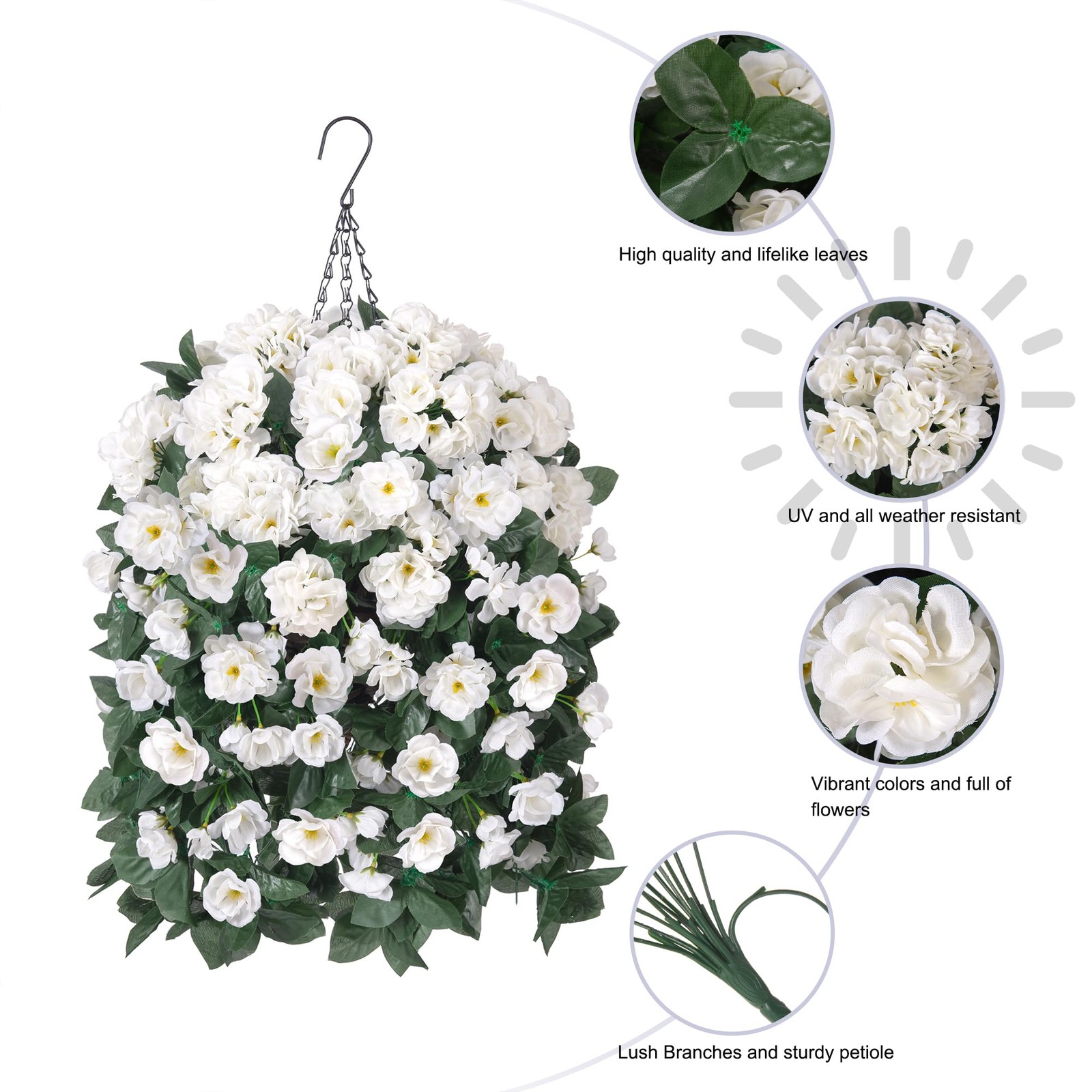 Artificial Geraniums Fake Hanging Flowers Basket for Spring Outdoor Decoratio…
