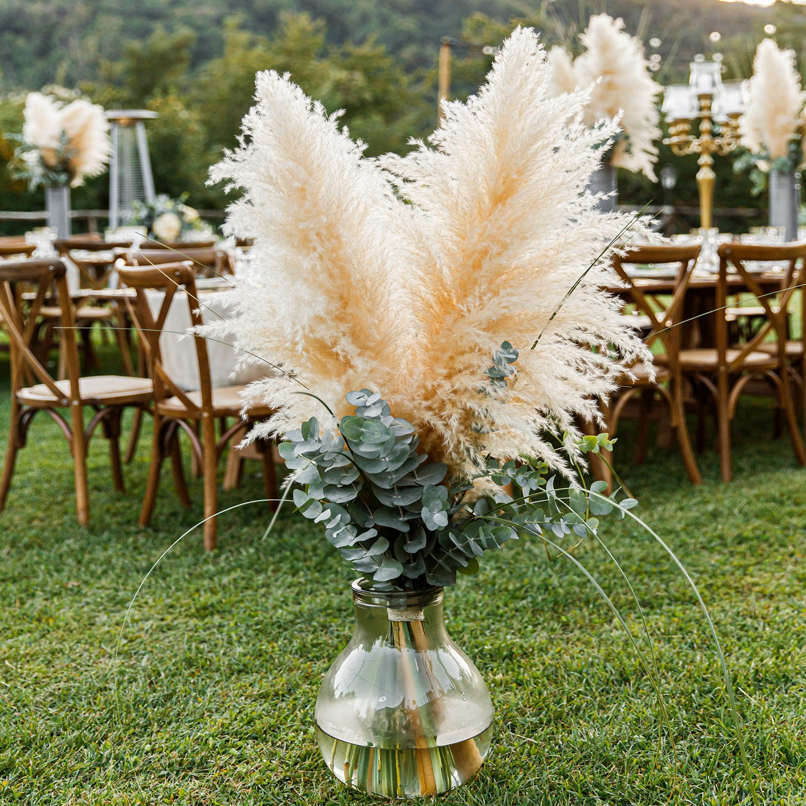 8PCS Faux Pampas Grass Tall, 45″/114cm Artificial Fluffy Grass Stems, Orange