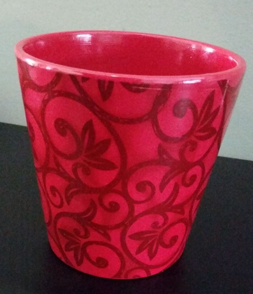 Red Ceramic Pot With Burgundy Design – by Accents by Decowarps (Preowned)