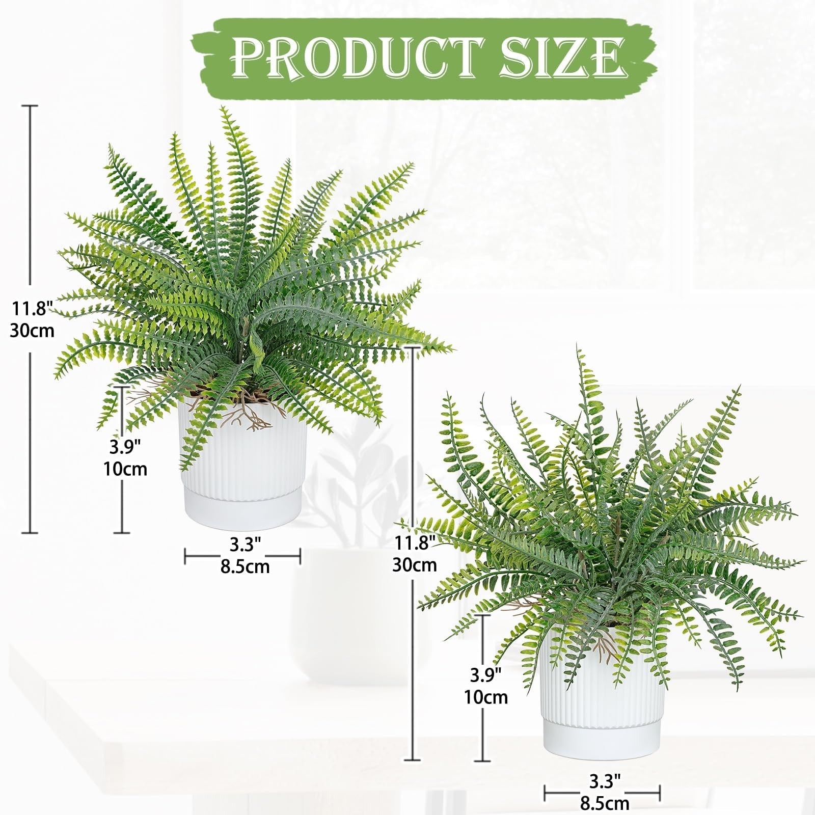 Set of 2 Fake Plant Fern Potted Artificial Plants for Shelf Desk Home Bathroo…