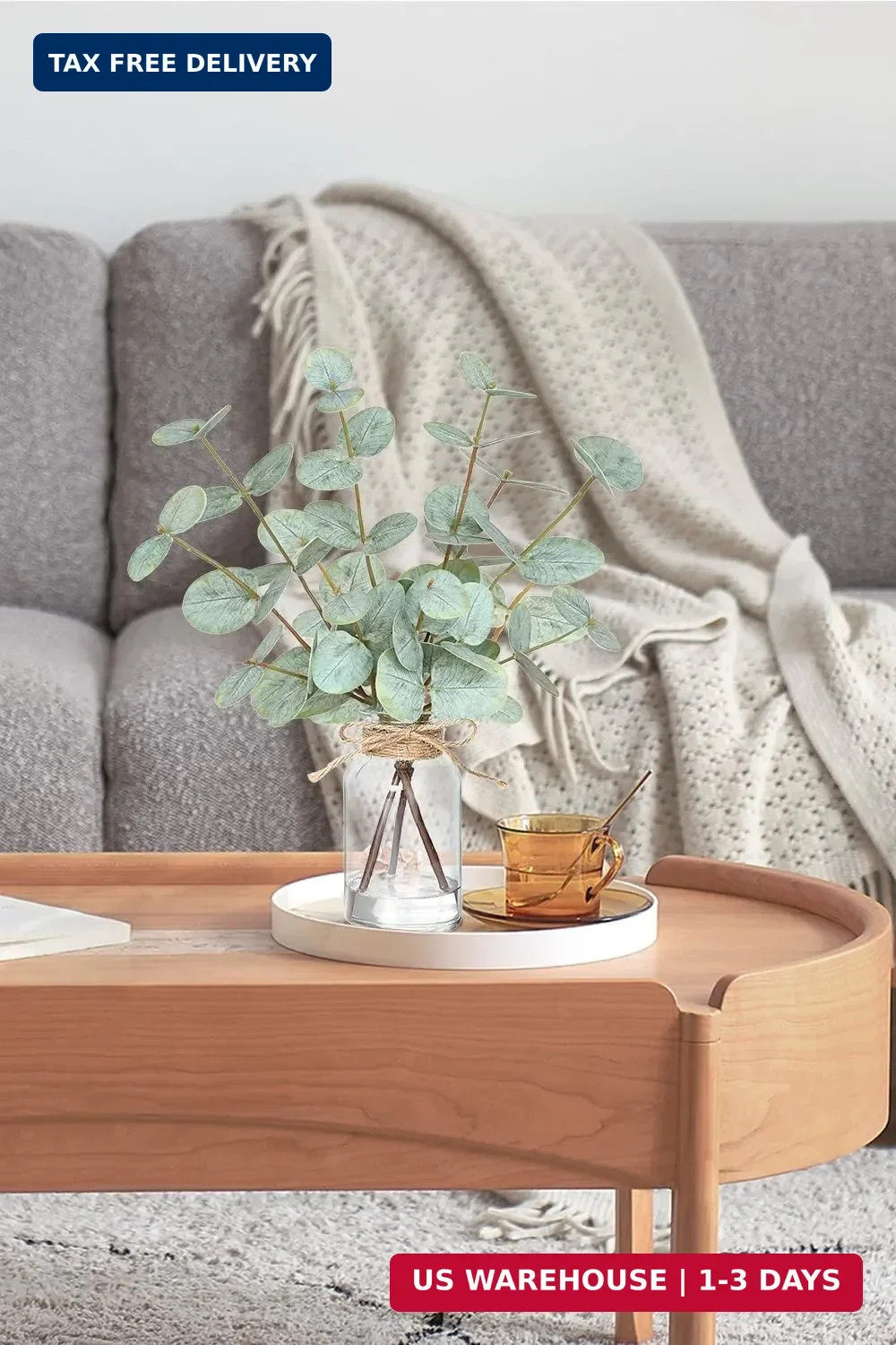 Fake Eucalyptus Stems in Vase with Faux Water,Artificial Plants Eucalyptus Leave