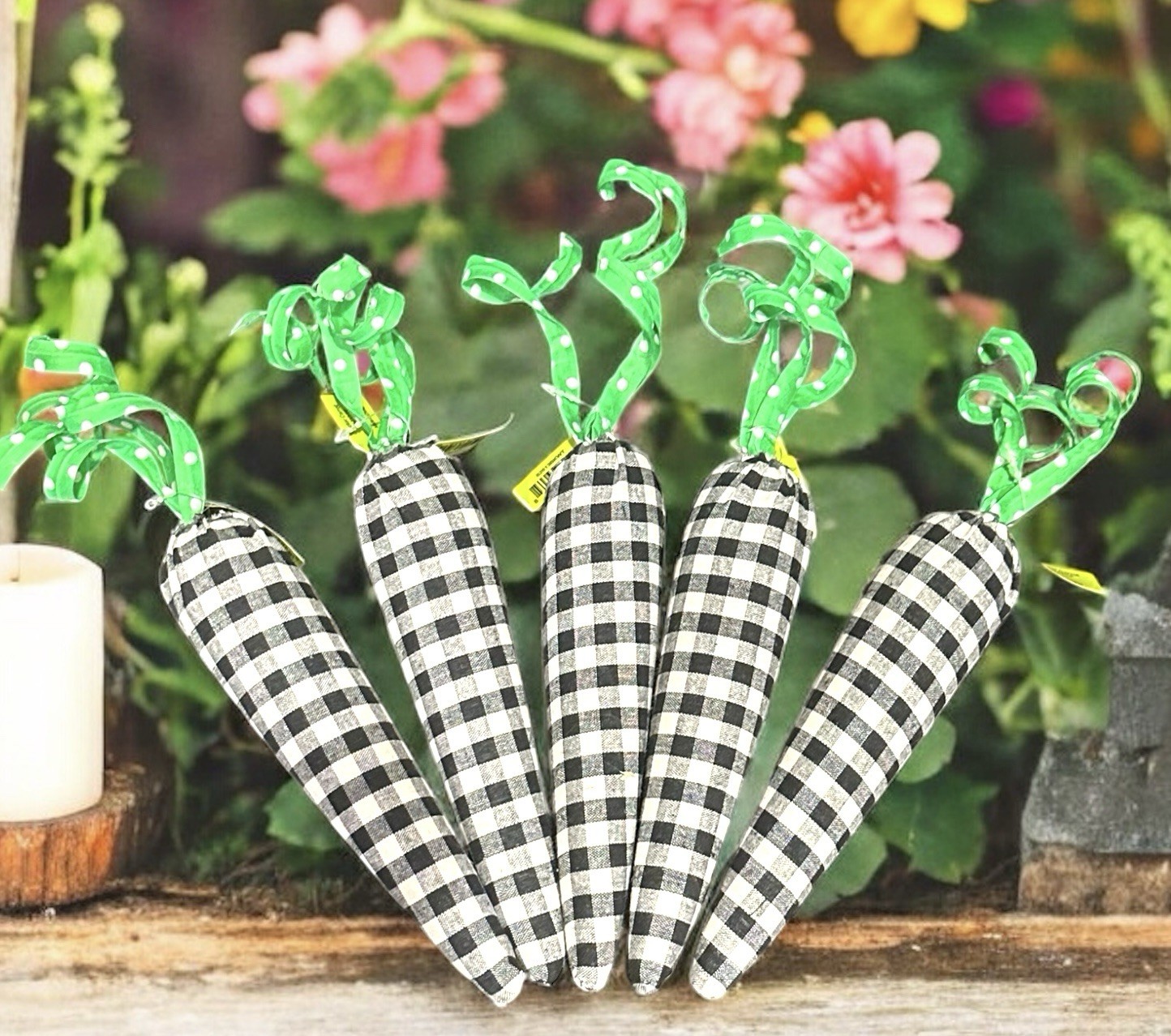 Black White Check Easter 14” Carrots SET OF 5 – Pairs With Mackenzie Childs NEW
