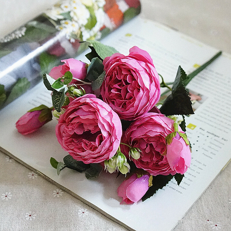 Rose Peony Bouquet Fake Flower Artificial Silk Floral Bridal Party Home Wedding