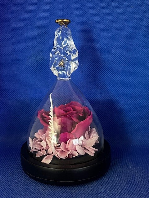 Mother’s Day Preserved Pink Rose in Glass Angel Figurine with Led Lights