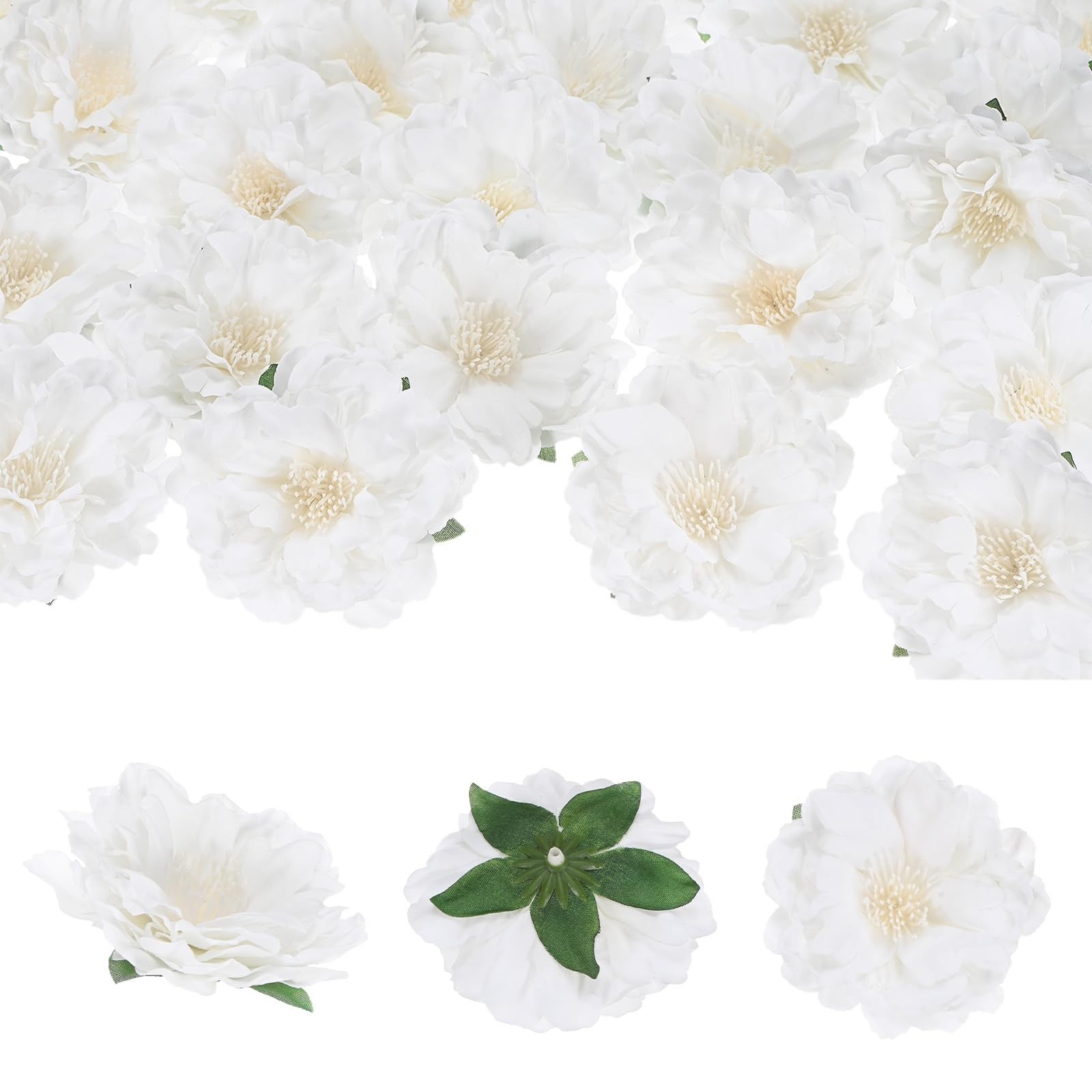 30Pack Artificial Peonies Heads 2.4 Inch Silk Faux Peony Head White