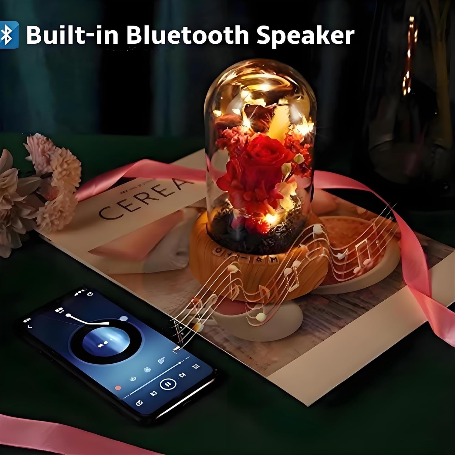 Mother’s Day Red Rose Night Light Real Eternal in Glass Dome, Preserved Rose …