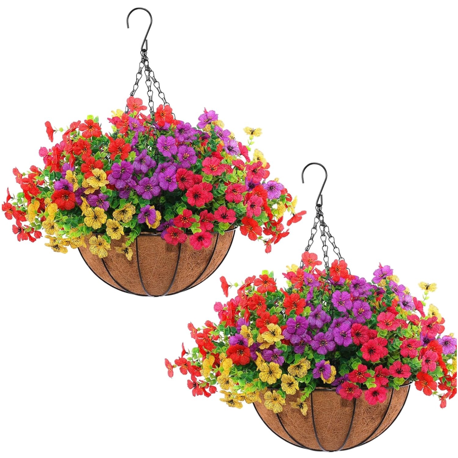 Realistic Silk Daisy Flowers in 2 Hanging Planters – 24 Pcs