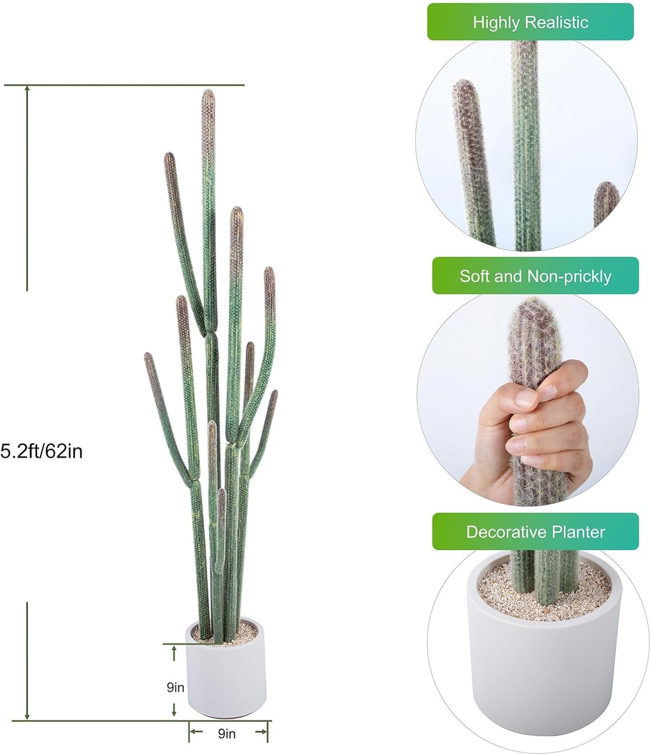 Artificial Faux Cactus 62in Tall Realistic Plant