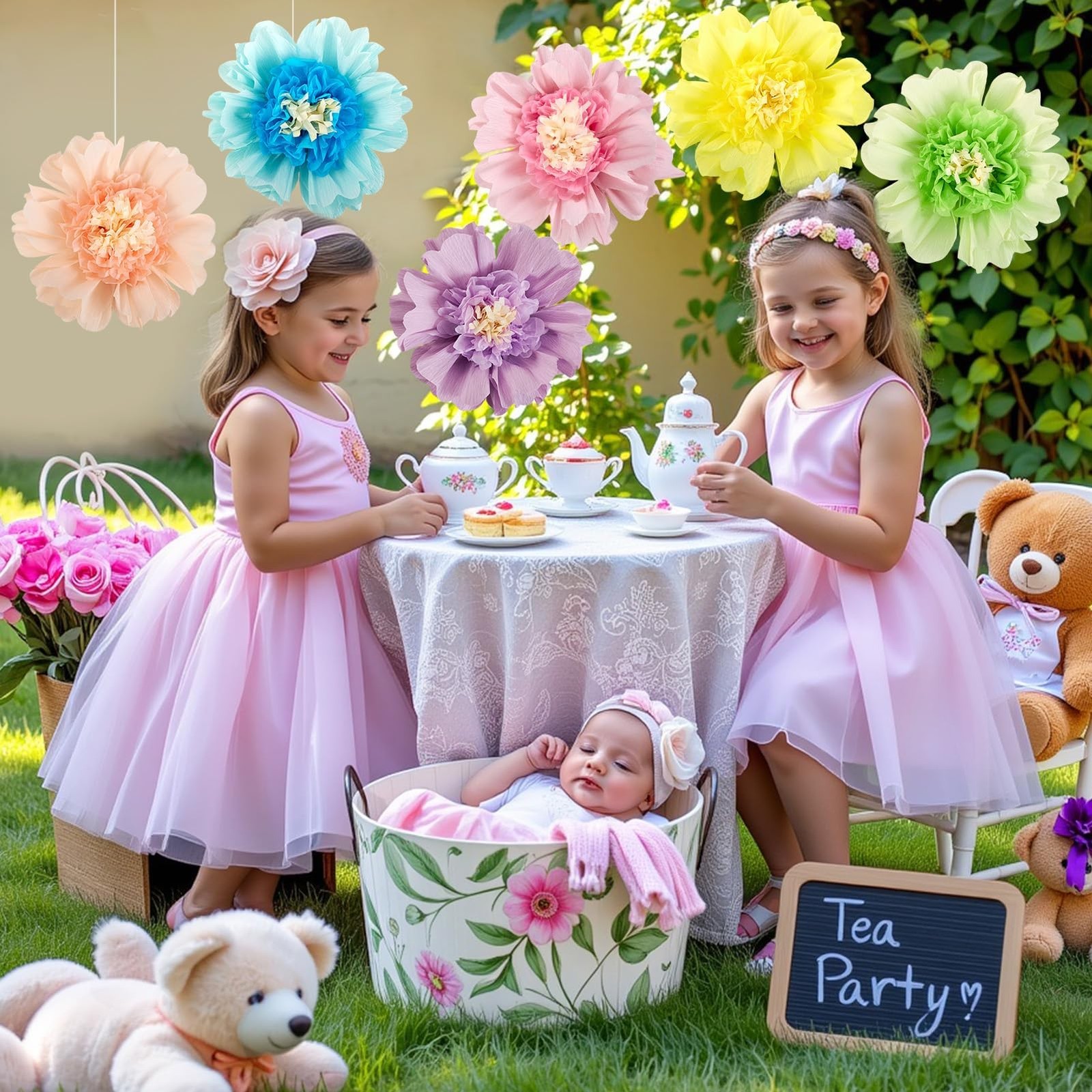 6 PCS Pastel Paper Flowers Giant Crepe Decoration Wall Spring Garden 12 Inch
