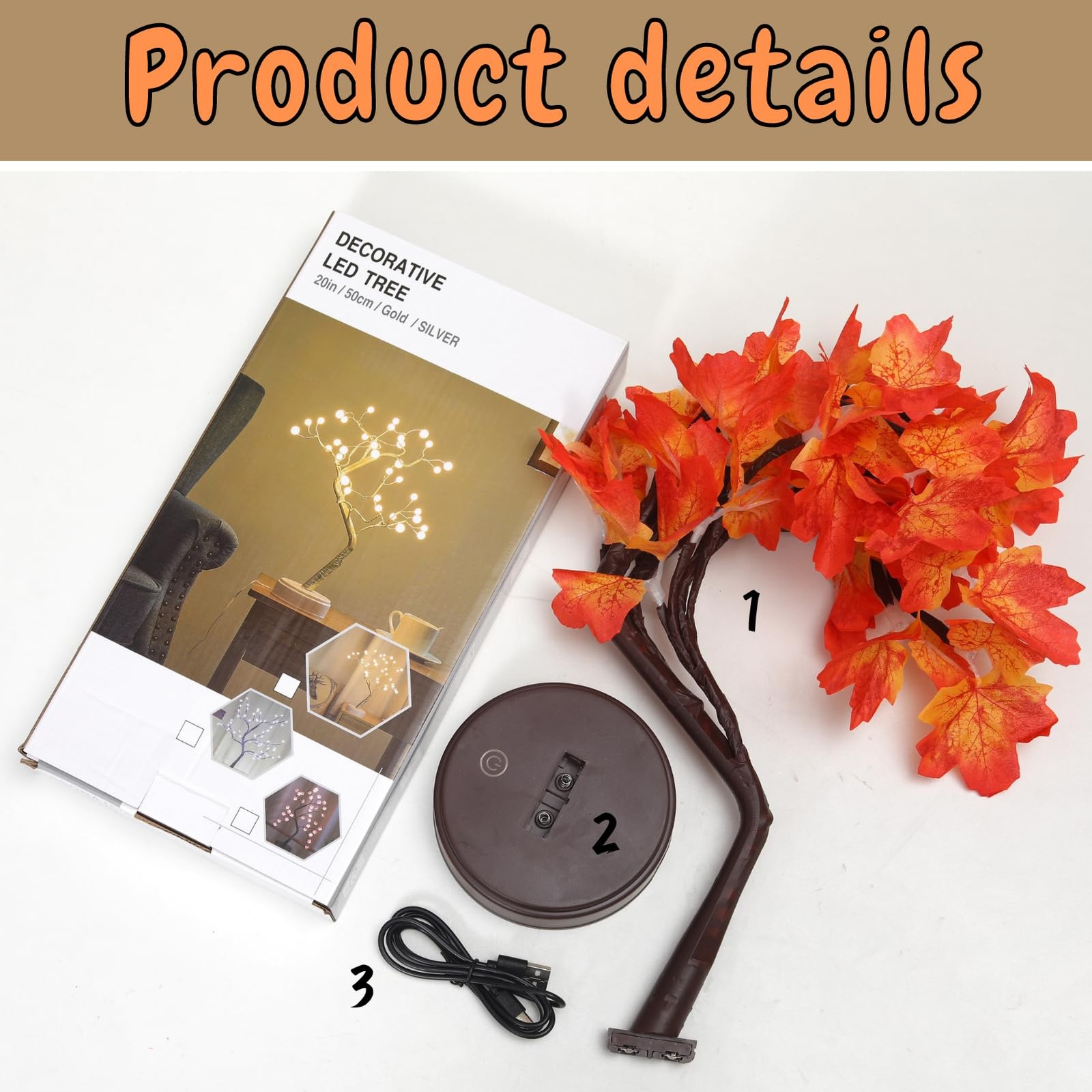 Artificial Autumn Lighting Maple Tree 24 LED Thanksgiving Decoration Desk Lamp B
