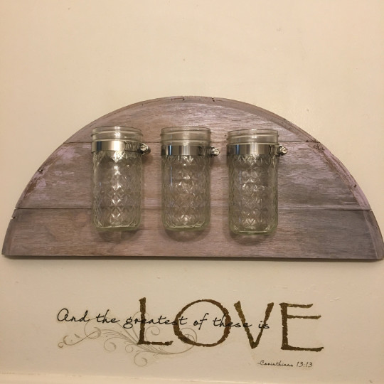 Decorative Mason Jar Holder handmade with Half Wine Barrel Cap — FREE SHIPPING!