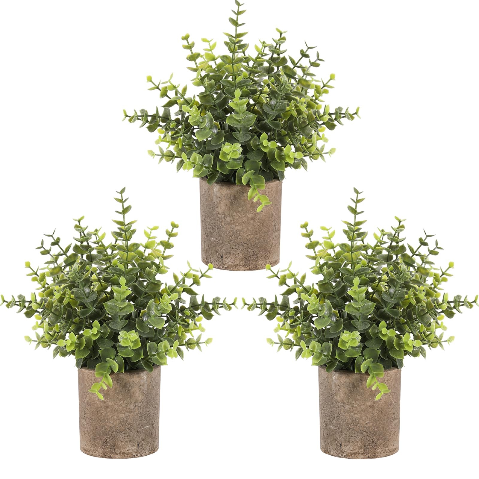 3pcs Small Fake Plants Eucalyptus,Small Potted Artificial Plant Indoor for Sh…