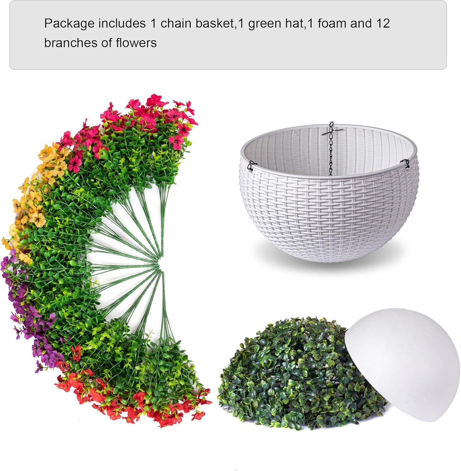 HyeFlora Artificial Faux Hanging Plants Flowers Basket for Summer Outdoor