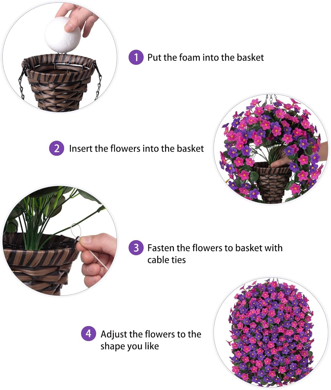 UV Resistant Artificial Hanging Flowers in Elegant Basket – -round Decor