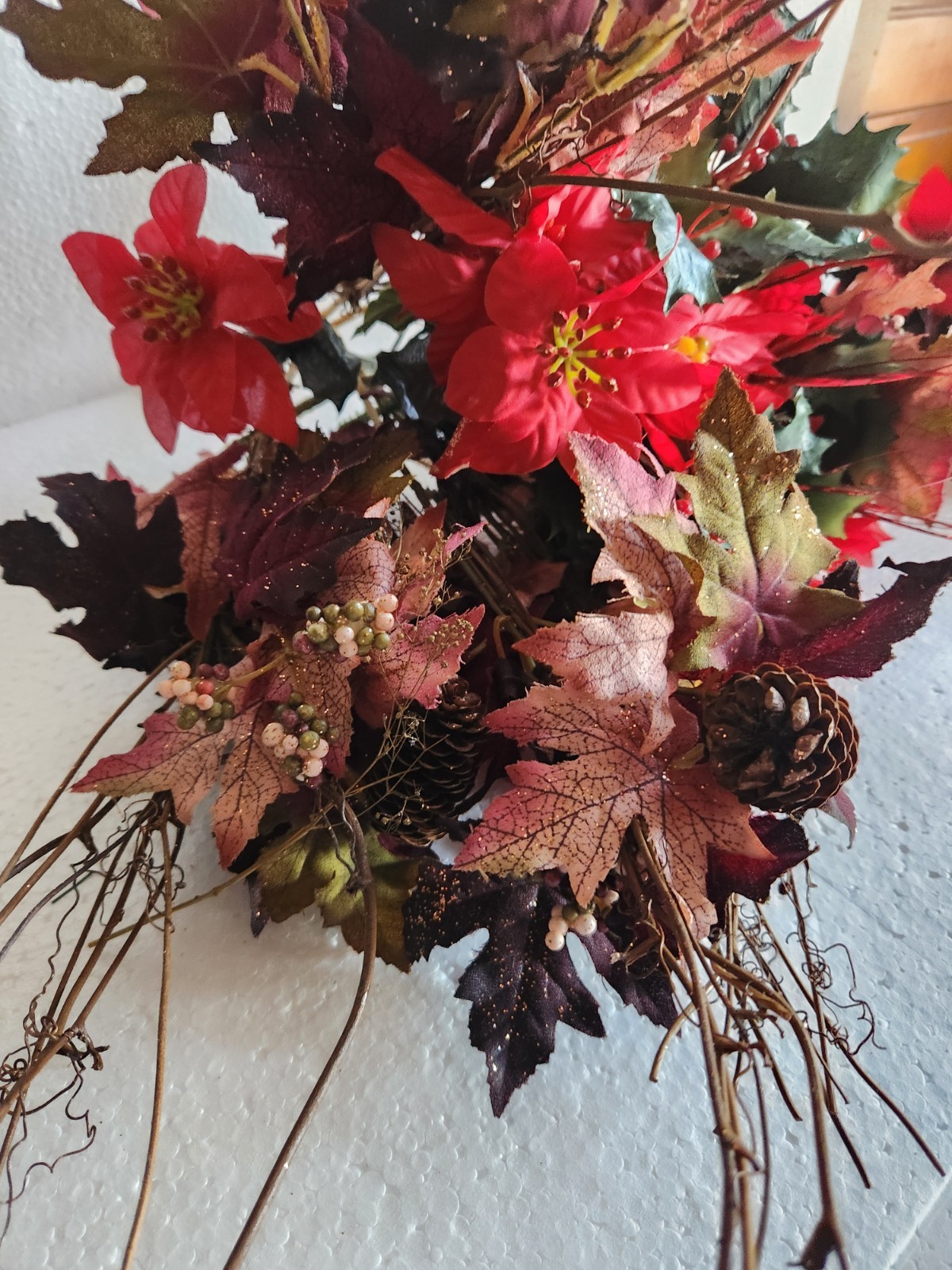 Artificial Christmas Flowers & Bouquets • Poinsettia, Mistletoe Autumn Leaves