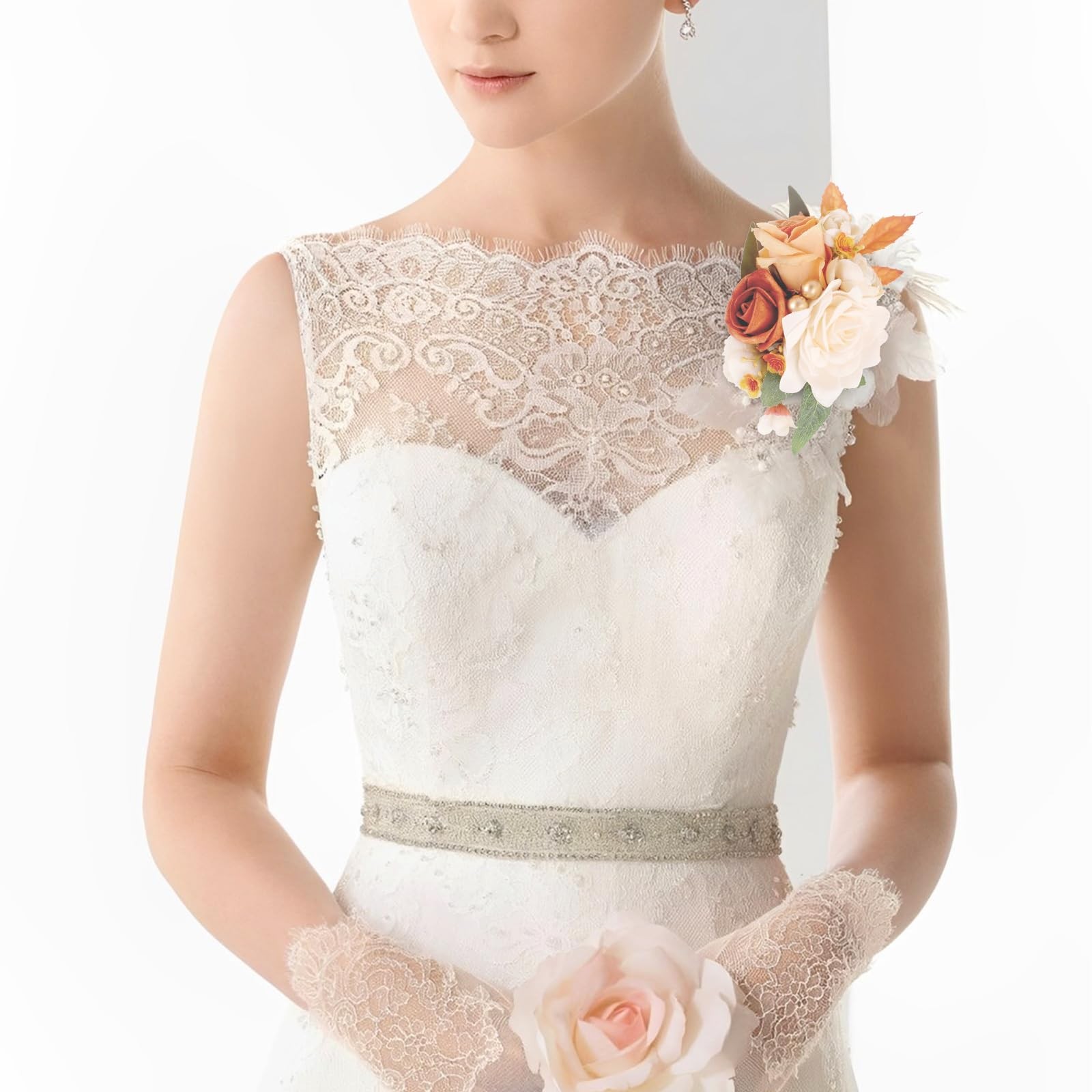 2 PCS Terracotta Floral Shoulder Corsages Set Wedding Ceremony Formal Party