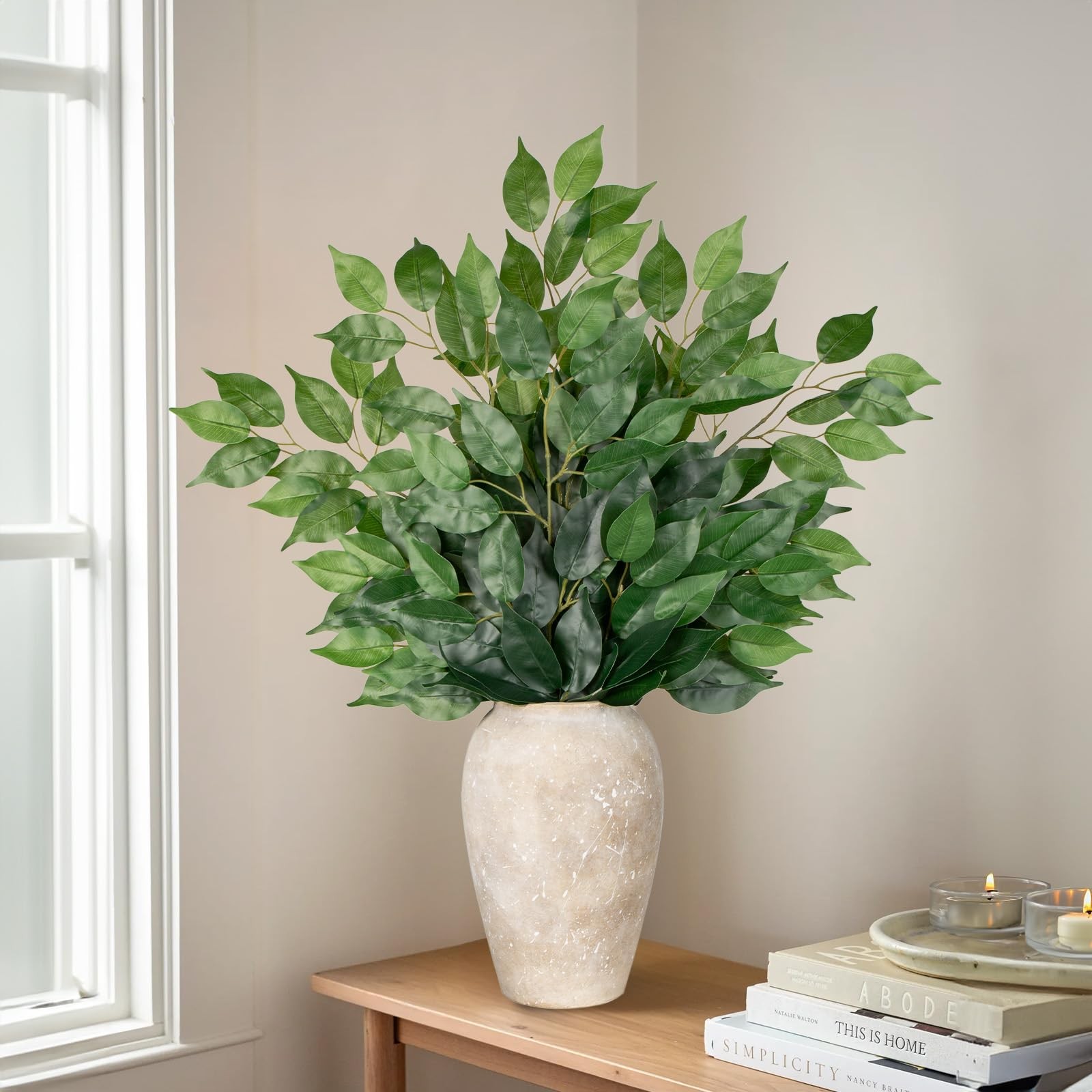 12PCS Ficus Leaves Artificial Branches 24″ Faux Ficus Greenery Tree Branches …