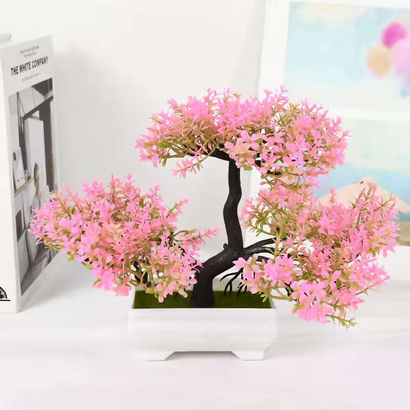 Artificial Bonsai Tree Small Potted Plant Fake Flowers Home Table Decor Gift